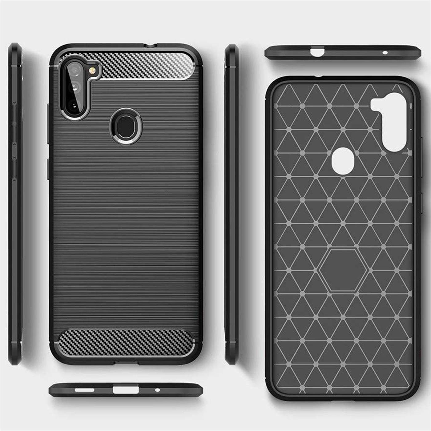CoolGadget Handyhülle Carbon Handy Hülle für Samsung Galaxy M11 6,4 Zoll, robuste Telefonhülle Case Schutzhülle für Samsung M11 Hülle