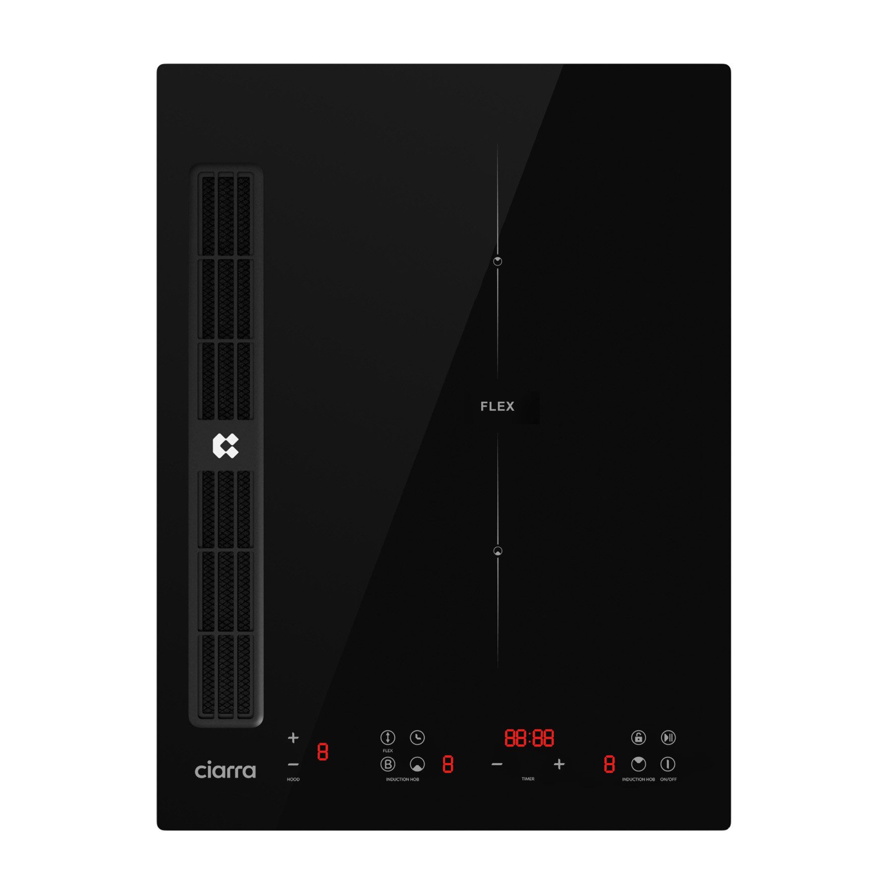CIARRA Kochfeld mit Dunstabzug CBBEH392BF, 39 cm Einbau Touch-Control BOOST Flex Zone mit 2 Platten Timer