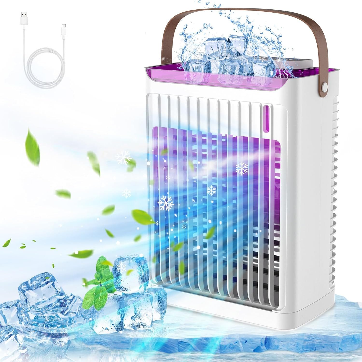 MOPUEA Ventilatorkombigerät Ventilatorkombigerät Tragbarer Luftkühler Klimaanlage Luftbefeuchter, 680ml Tank leise 5 Stufen 75° Oszillation USB Betrieb