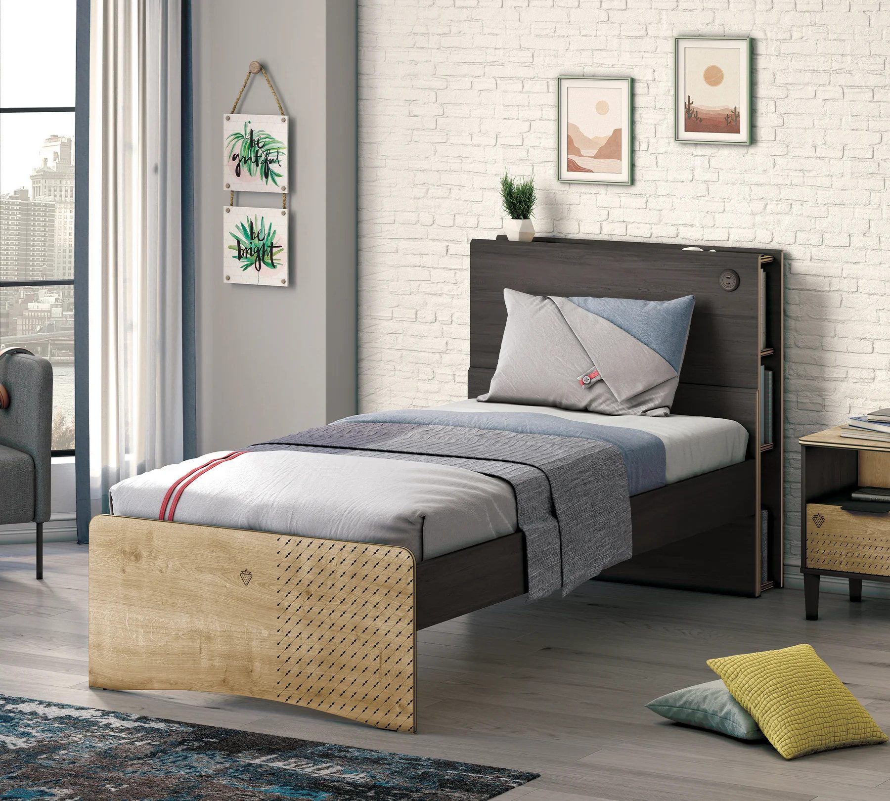 Möbel-Zeit Bett BLACK, Kopfteil mit Regal, 100 - 120x200 cm