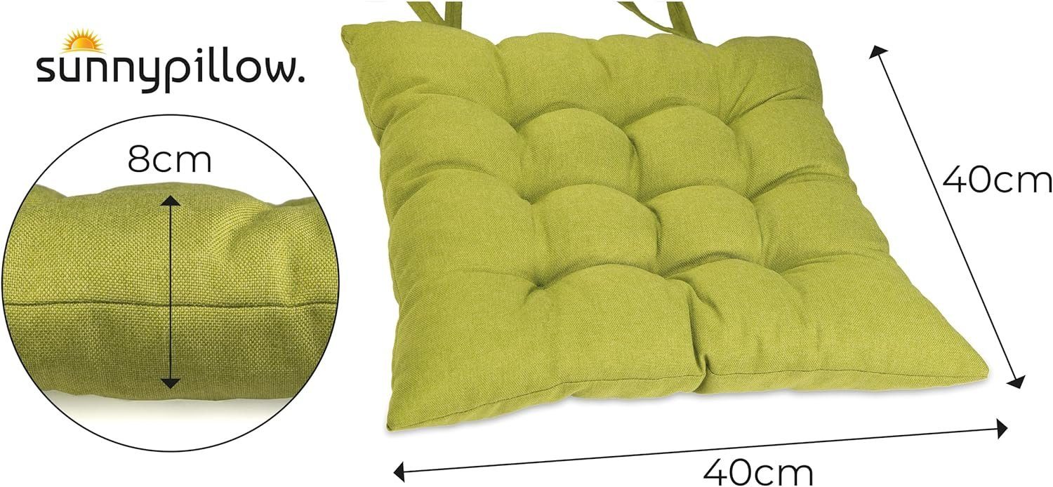 sunnypillow Stuhlkissen 4er Set Stuhlkissen mit Bändern Ontario, Grün