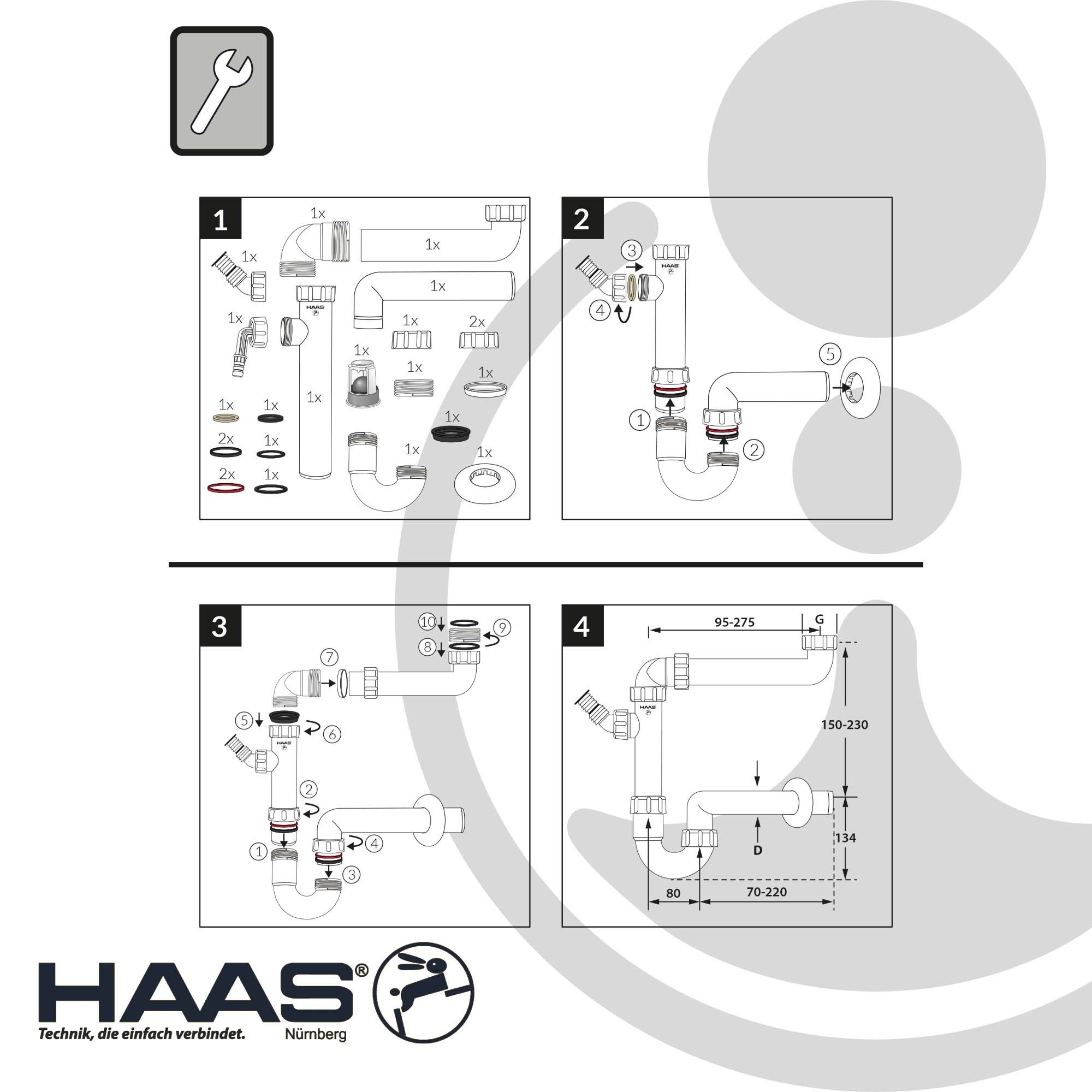 HAAS Siphon Kugelverschluss - Raumsparsiphon für Spüle 1 1/2 Zoll x DN 40/50