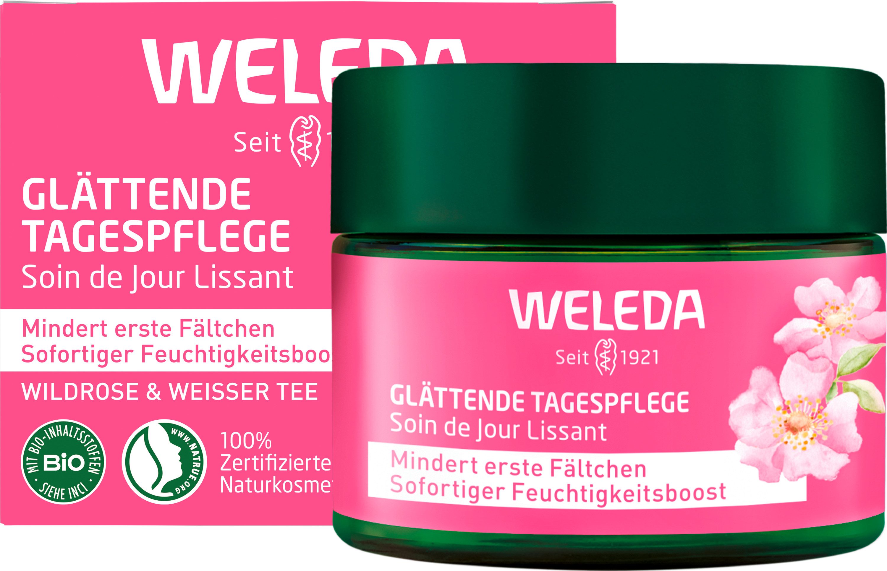 WELEDA Gesichtspflege Weleda Glättende Tagespflege Wildrose & Weisser Tee, sofortiger Feuchtigkeitsboost, für alle Hauttypen