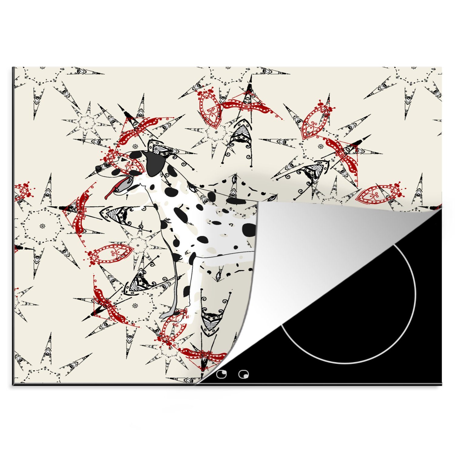 MuchoWow Herdblende-/Abdeckplatte Abstrakt - Hund - Muster - Dalmatiner, Vinyl, (1 tlg), 60x52 cm, Mobile Arbeitsfläche nutzbar, Ceranfeldabdeckung