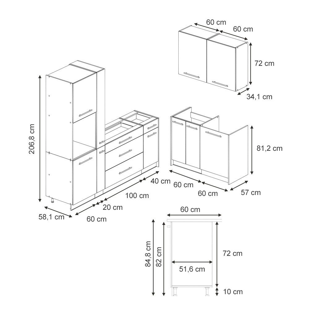 Vicco Winkelküche Fame-Line, Goldkraft Eiche/Anthrazit, 220 x 120 cm, AP Marmor