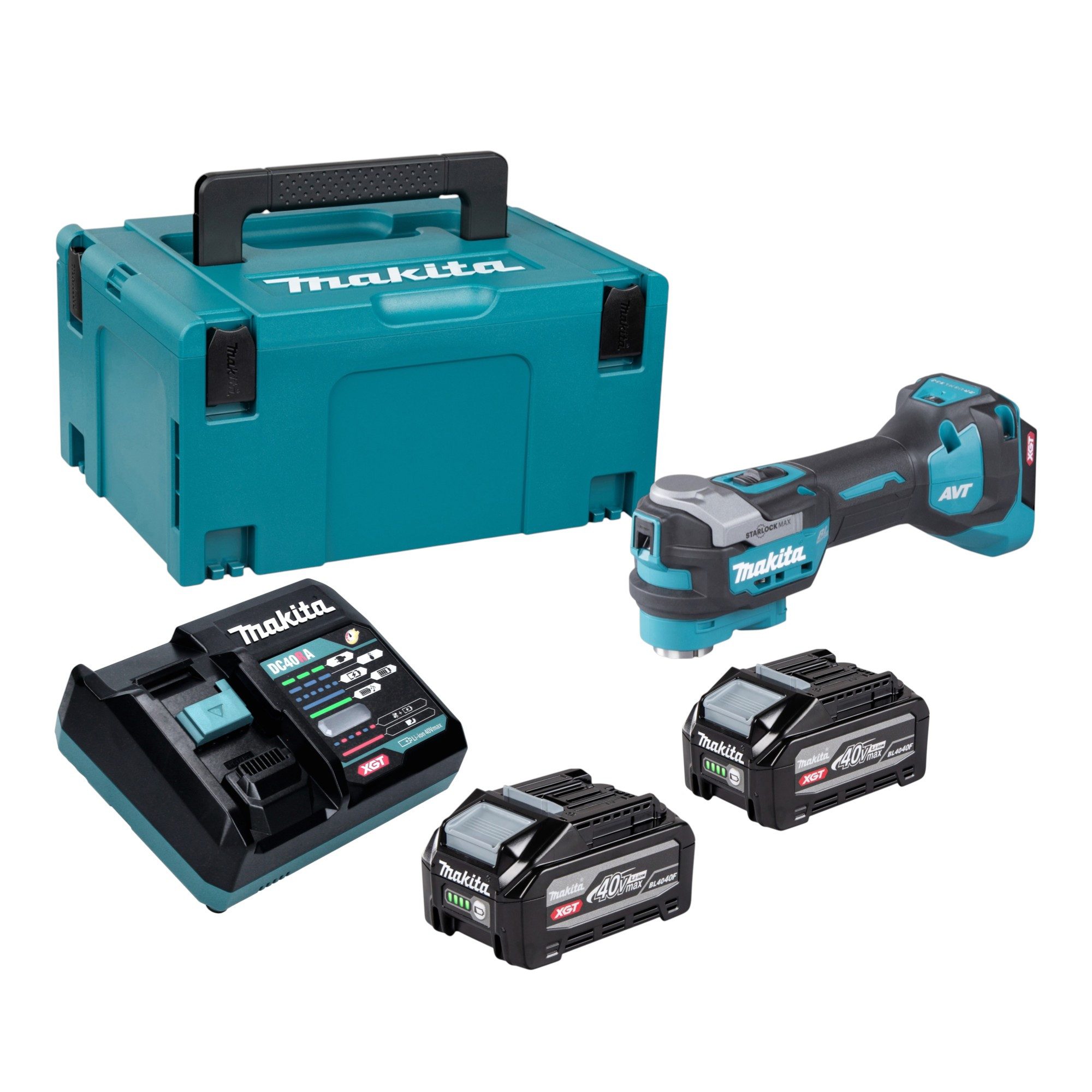 Makita Akku-Multifunktionswerkzeug TM 001 GU201 40 V Starlock Max + 2x Akku 4,0Ah + Ladegerät + Makpac