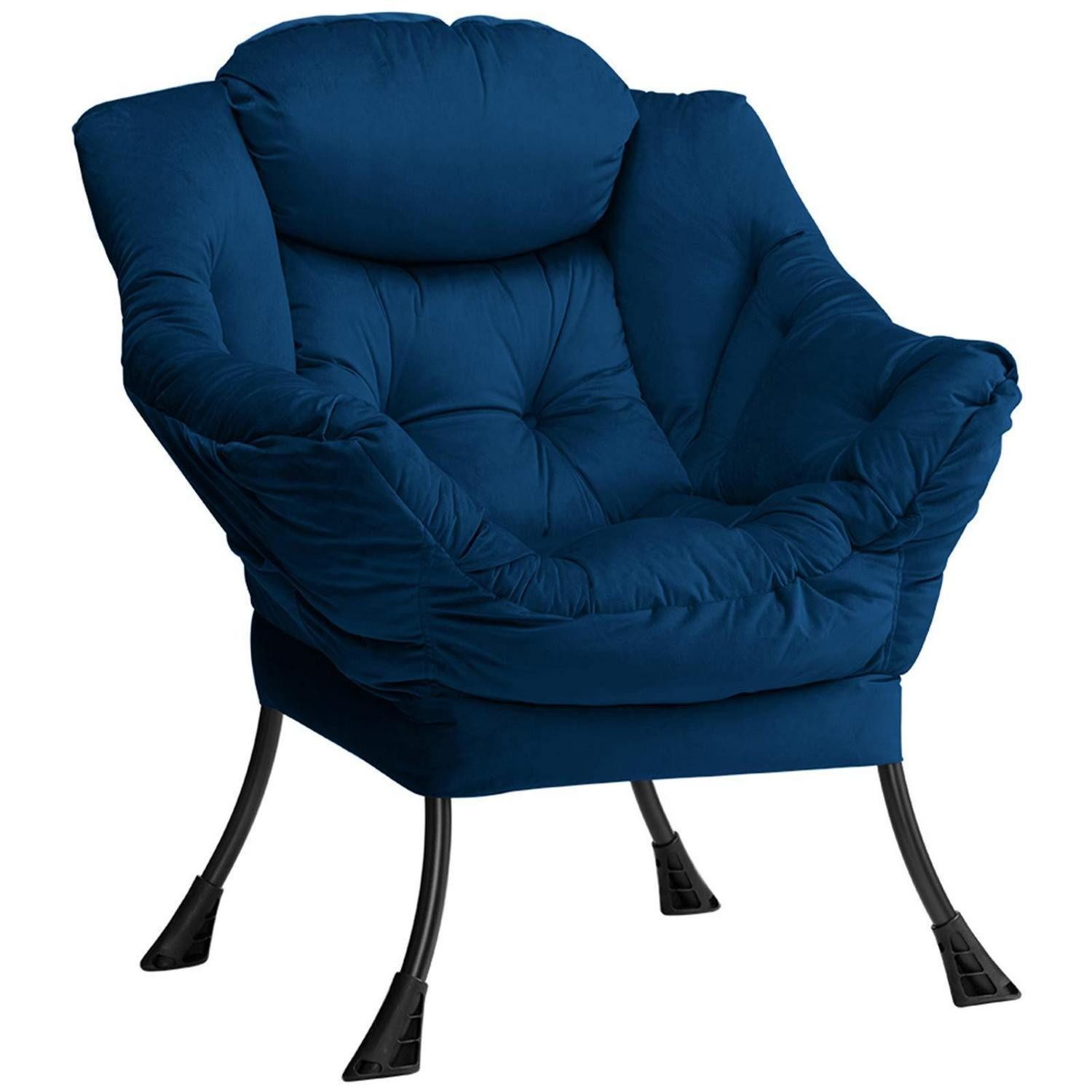 LuxusKollektion Ohrensessel Ohrensessel Samt Stahlrahmen Relaxsessel Blau Dunkelblau (1-St)
