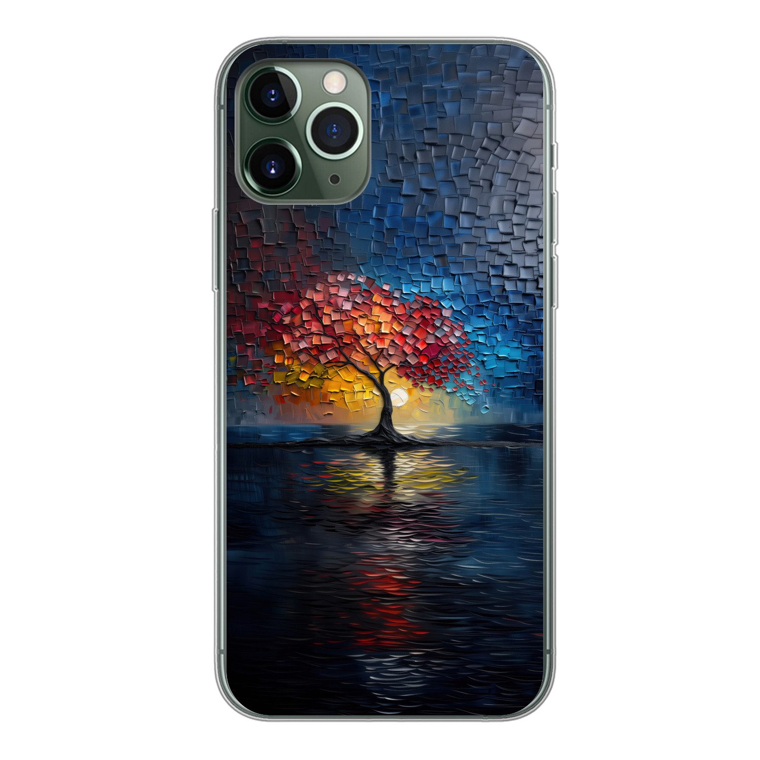 MuchoWow Handyhülle für Apple iPhone 11 Pro Baum - Blau - Blätter - Boxen, Smartphone-Bumper, Print, Handy Schutzhülle Dünn