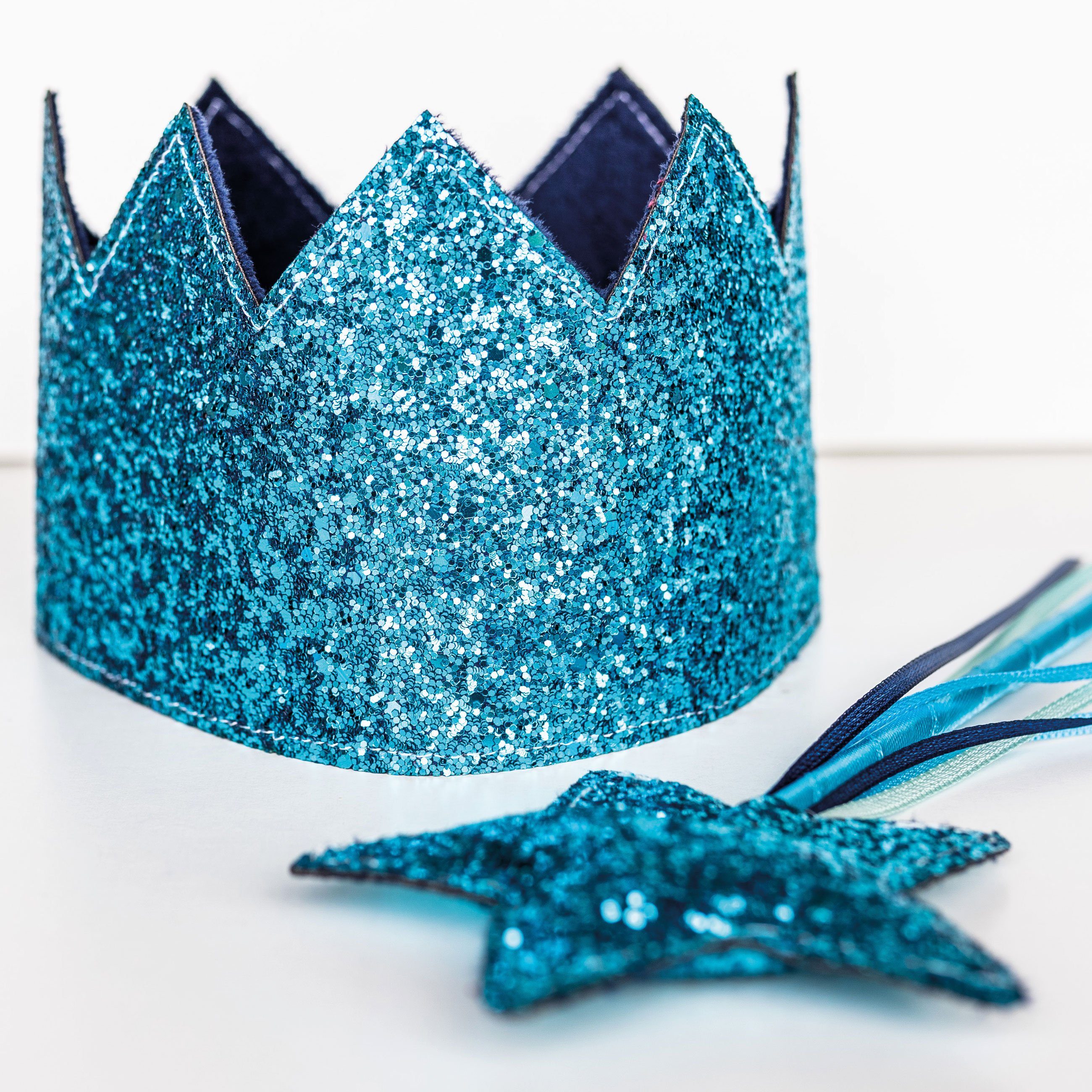 PAPIERDRACHEN Prinzessin-Kostüm Glitzerkrone mit Zauberstab - in zwei verschiedenen Farben erhältlich, Glitzernde Farben