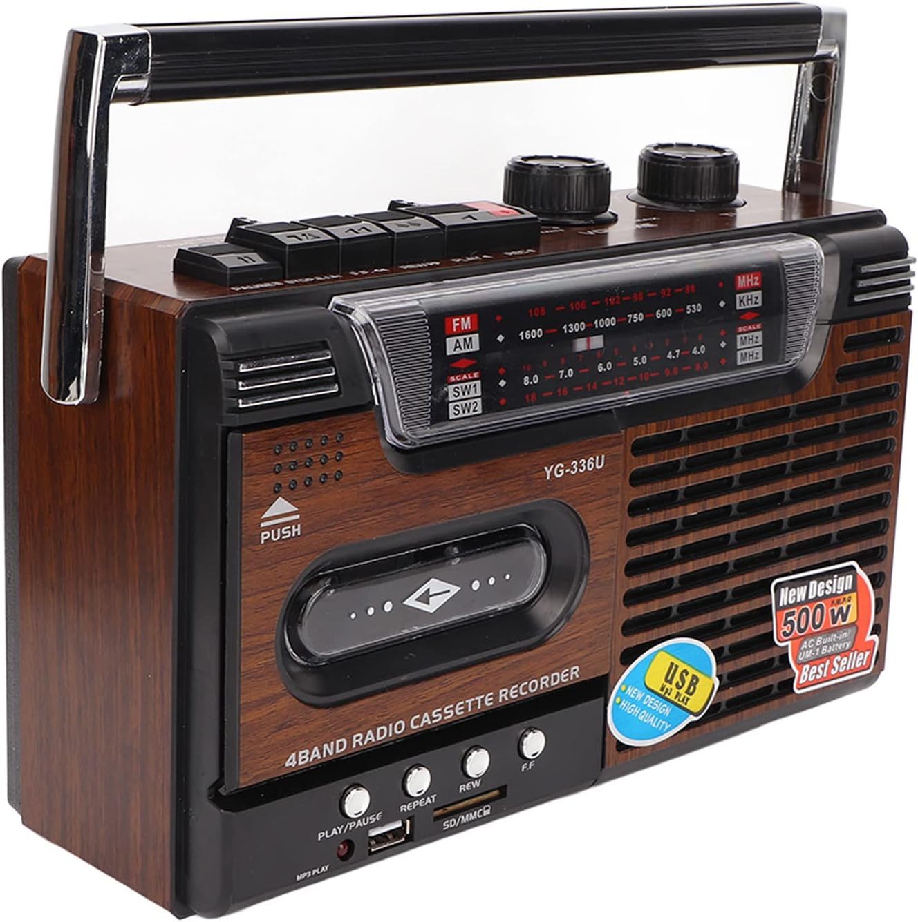 Zunate Retro-Boombox-Kassettenspieler AM/FM/SW1/SW2 Radio