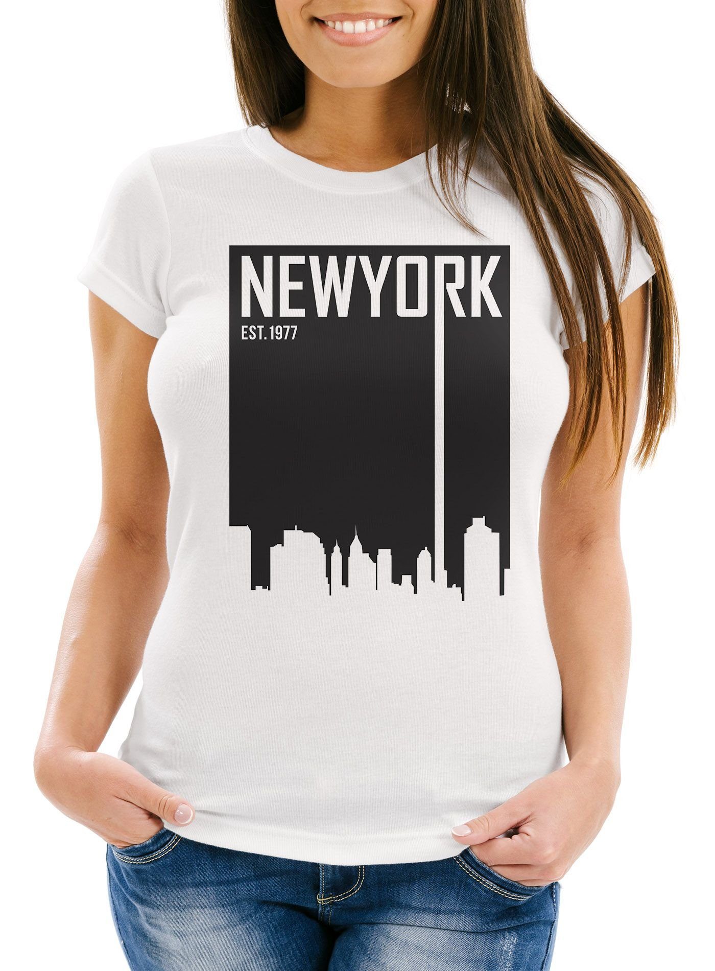 Neverless T-Shirt New York Skyline Aufdruck Fit Neverless® mit Print