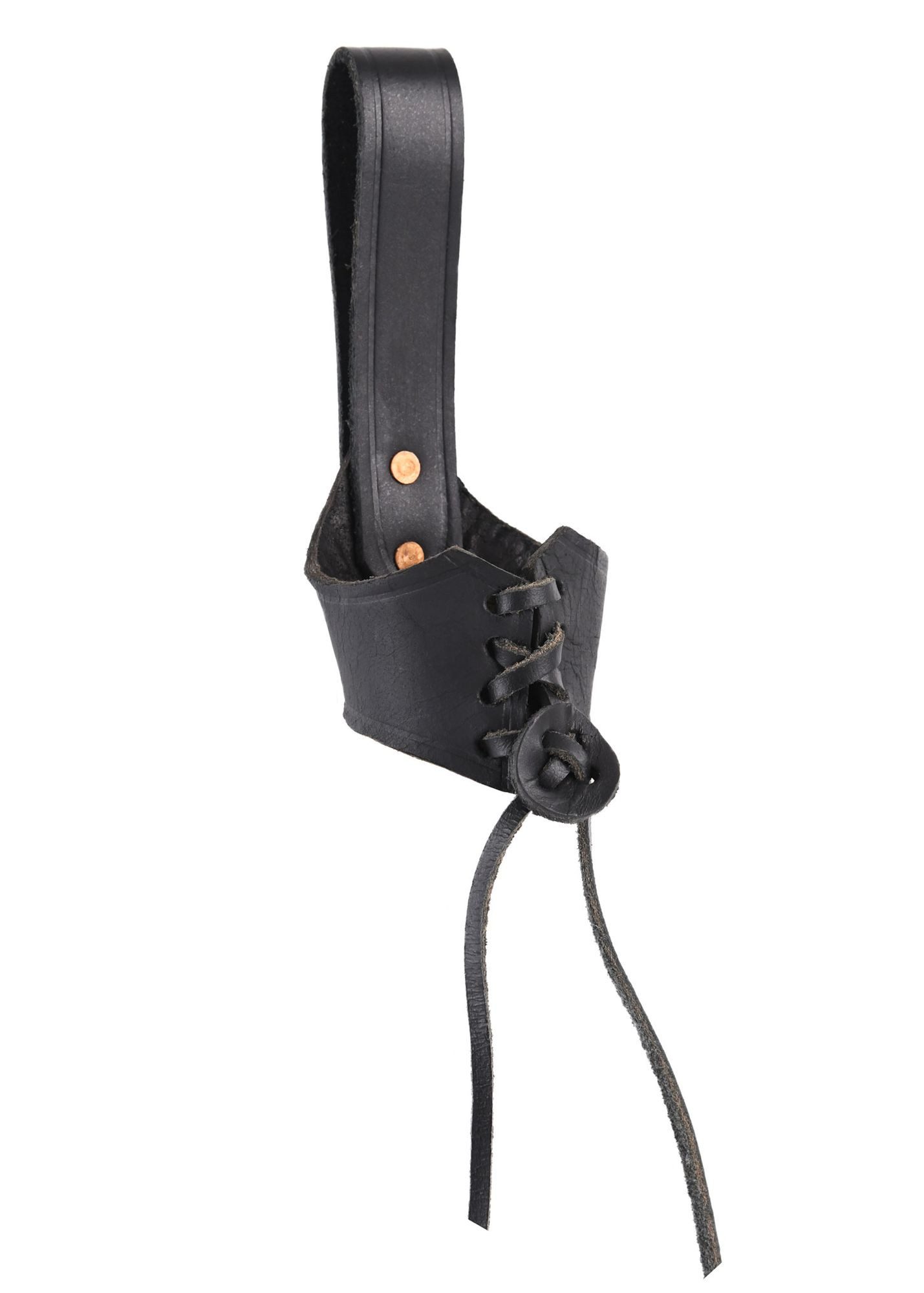 Battle Merchant Ritter-Kostüm Gürtelhalter aus Leder für 0,2l und 0,3l Trinkhörner, schwarz