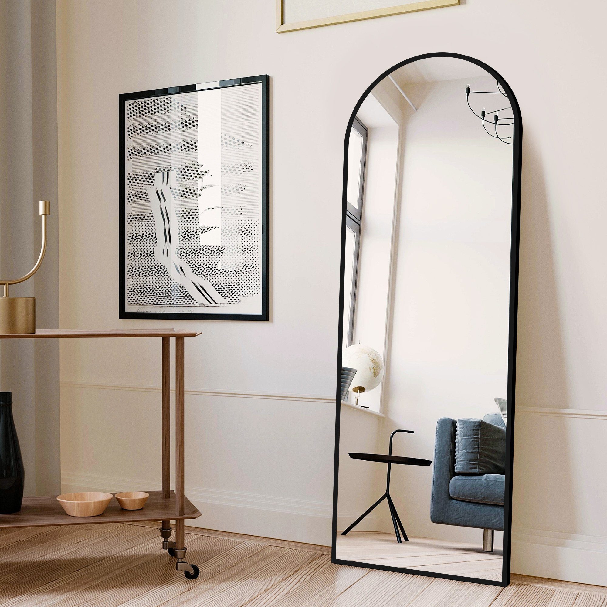 Boromal Wandspiegel Ganzkörperspiegel Schwarz metall 150x50 Spiegel Groß  Standspiegel Oval (Metallrahmen), für Schlafzimmer, Wohnzimmer und  Eingangsbereich