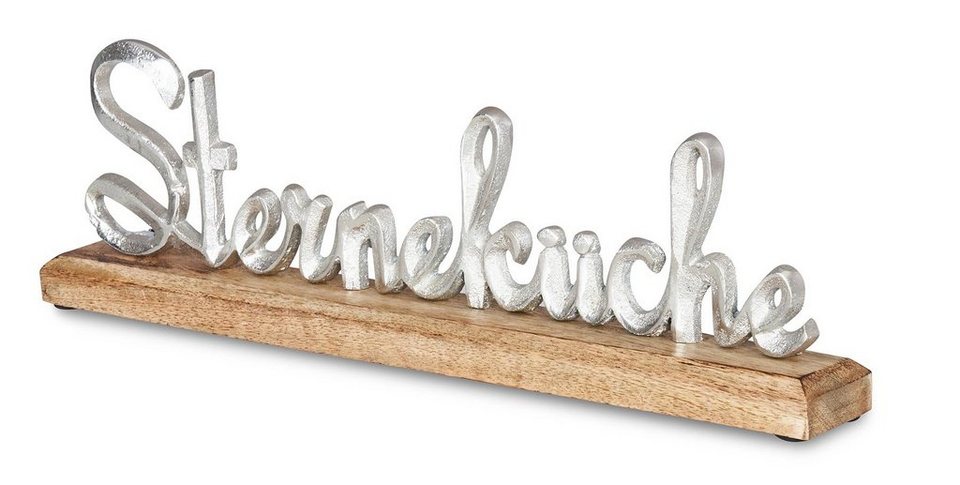 Levandeo® Deko-Schriftzug, Schriftzug Sterneküche L40cm Metall Silber Mango  Holz Tischdeko Deko