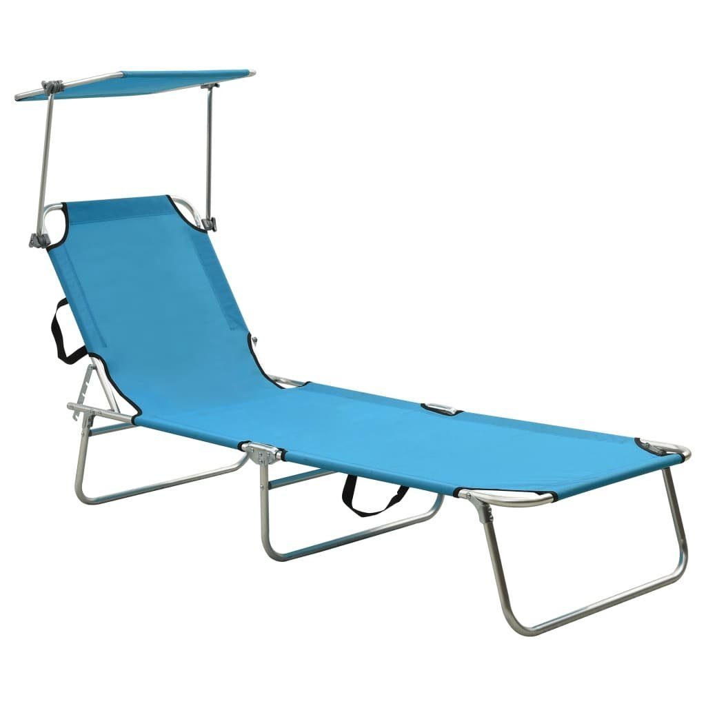 Gartenliege Klappliege mit Sonnendach Blau Aluminium