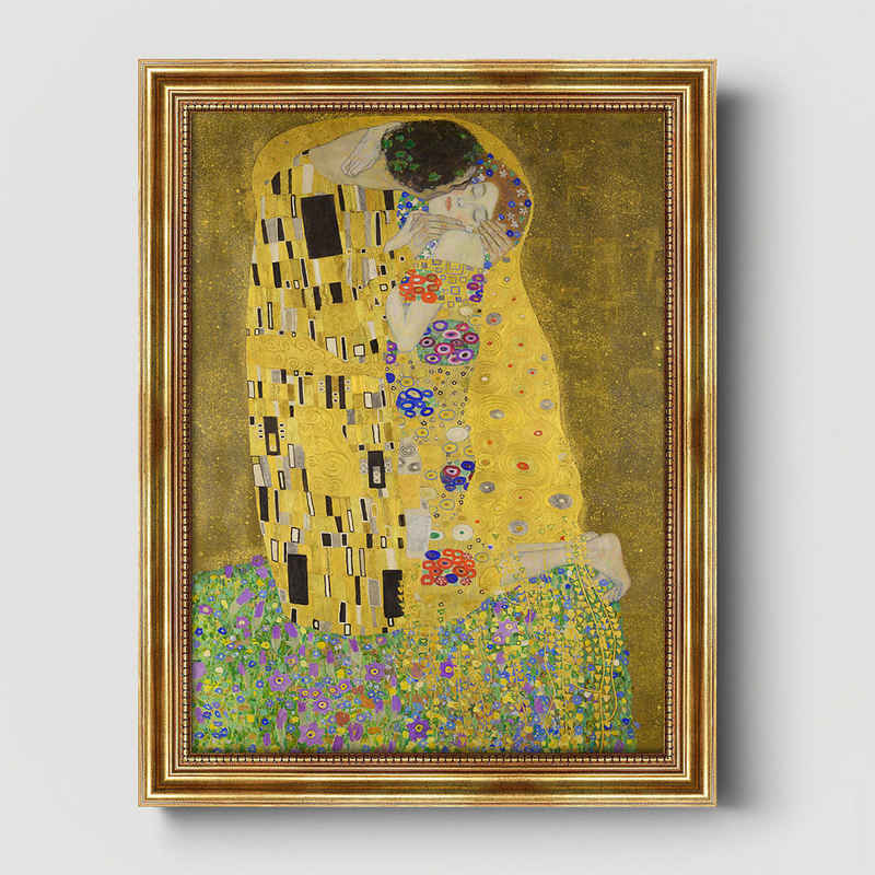 Dekomundo® Bild mit Rahmen Der Kuss von Gustav Klimt - Leinwandbild mit Rahmen
