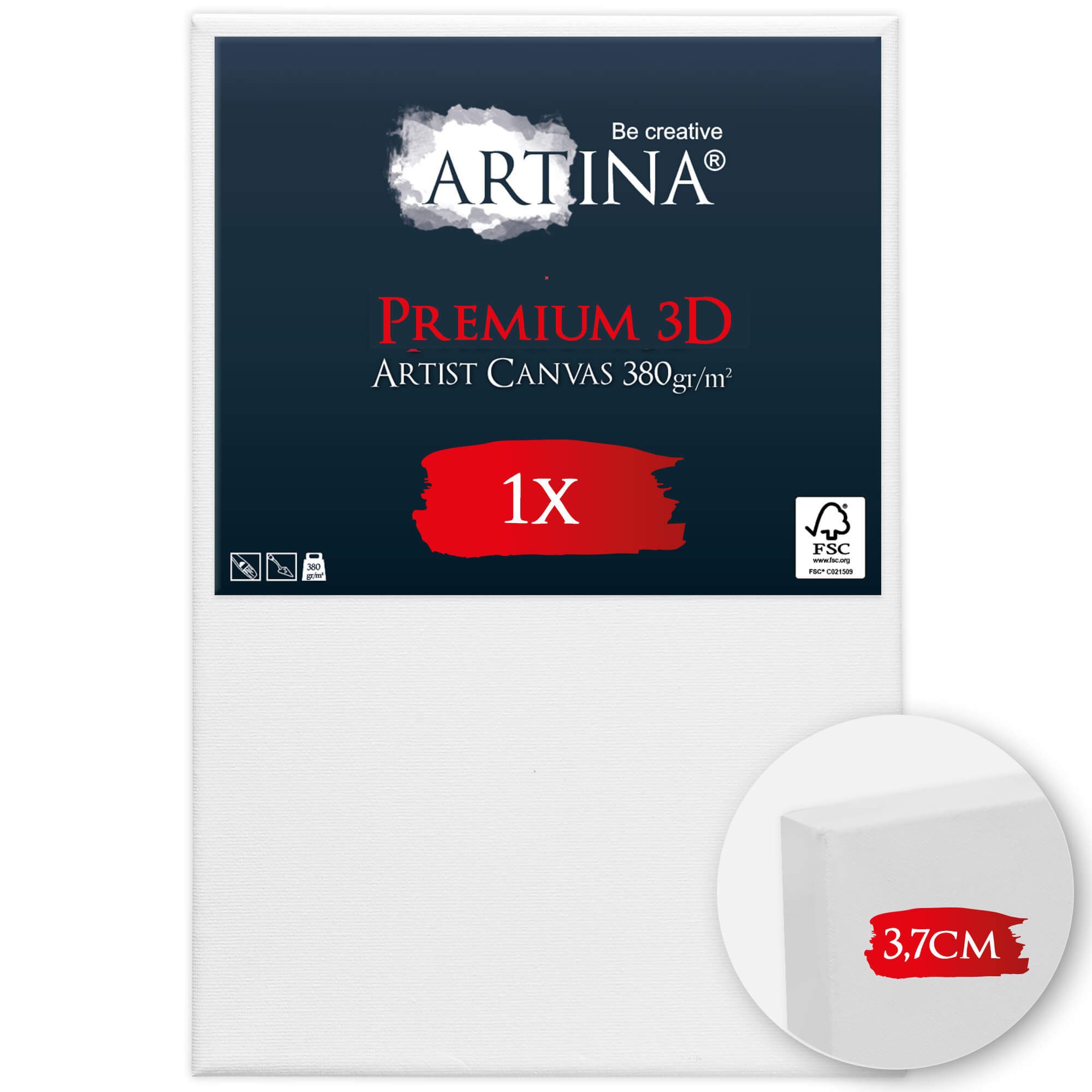 Artina Keilrahmen Keilrahmen Leinwand Premium 3D, 24x30cm, 380 g/m², verzugsfrei,3-fach weiß vorgrundiert,Premium Qualität, 100% Baumwolle