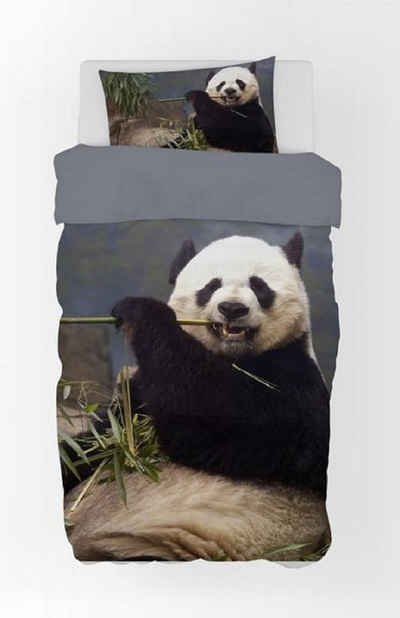 Kinderbettwäsche Bettwäsche Set mit Panda 135 x 200 cm 80 x 80 cm 100% Baumwolle, BrandMac