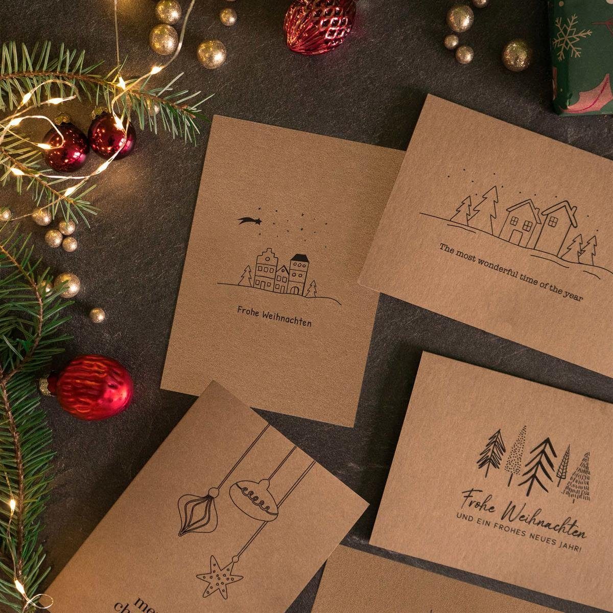 bigdaygraphix Weihnachtskarte 20 Weihnachtskarten ohne aus Klappkarten Kraftpapier Umschläge