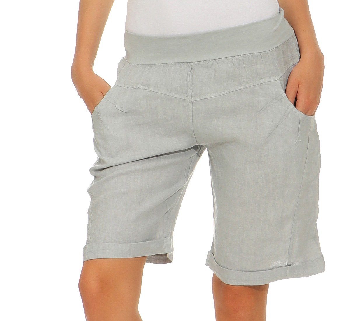 Bermuda Hose kurze 276 100 % Leinenhose Leinen Leinenshorts Grau Mississhop