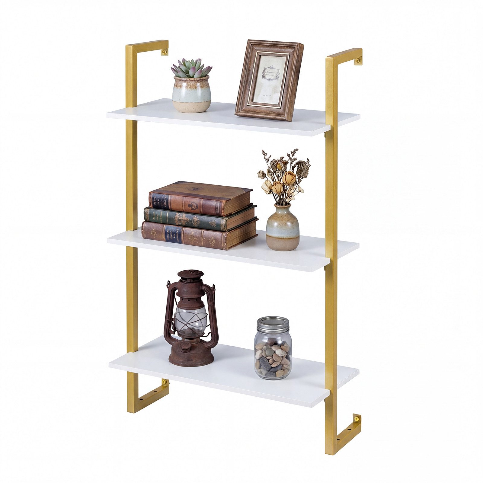 COSTWAY Wandregal, Küchenregal mit Metallrahmen Schweberegal Bücherregal