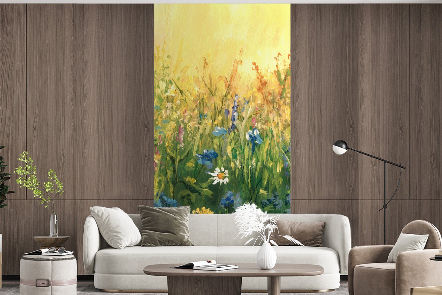 St), Fototapete Aquarell MuchoWow (2 bedruckt, - Schlafzimmer - Wohnzimmer für Vliestapete Matt, Küche, Fototapete Sonne, Blumen