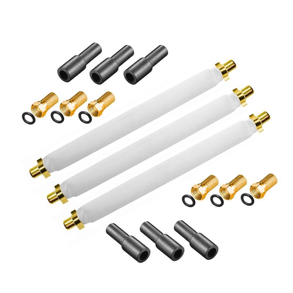3x Fensterdurchführung selbstklebend 20cm +6x F-Stecker +6x Gummitülle TV-Kabel