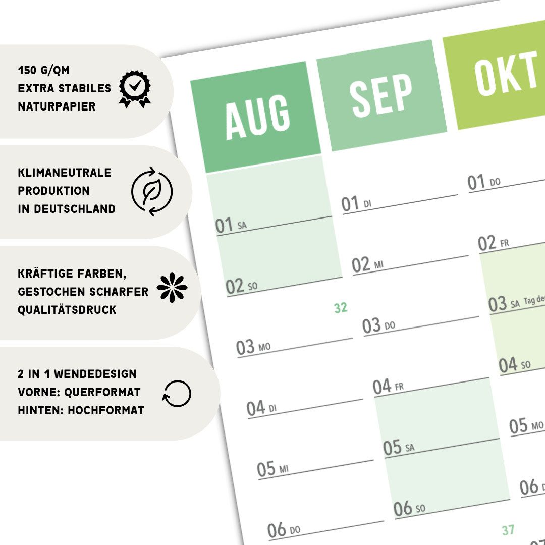 heaven+paper Jahresplaner A1 Schuljahresplaner 2025/2026 Rainbow Querformat, hochwertig, Hergestellt in Deutschland