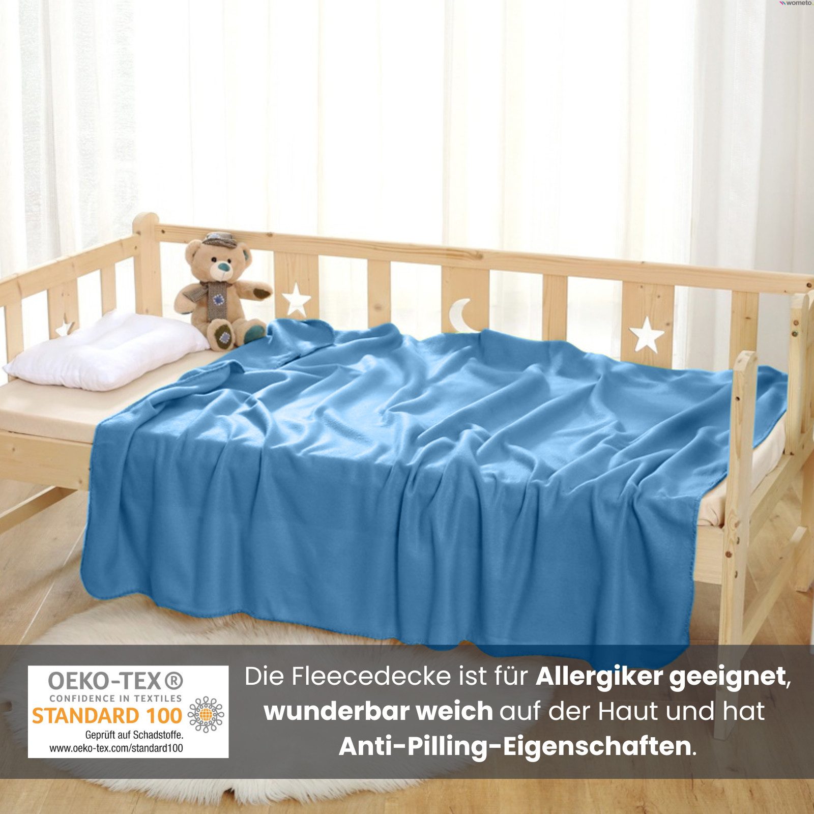 Wohndecke Polar-Fleece ca. 130x160, wometo, OEKO-TEX®, Fleecedecke mit Kettel-Einfassung & Anti-Pilling