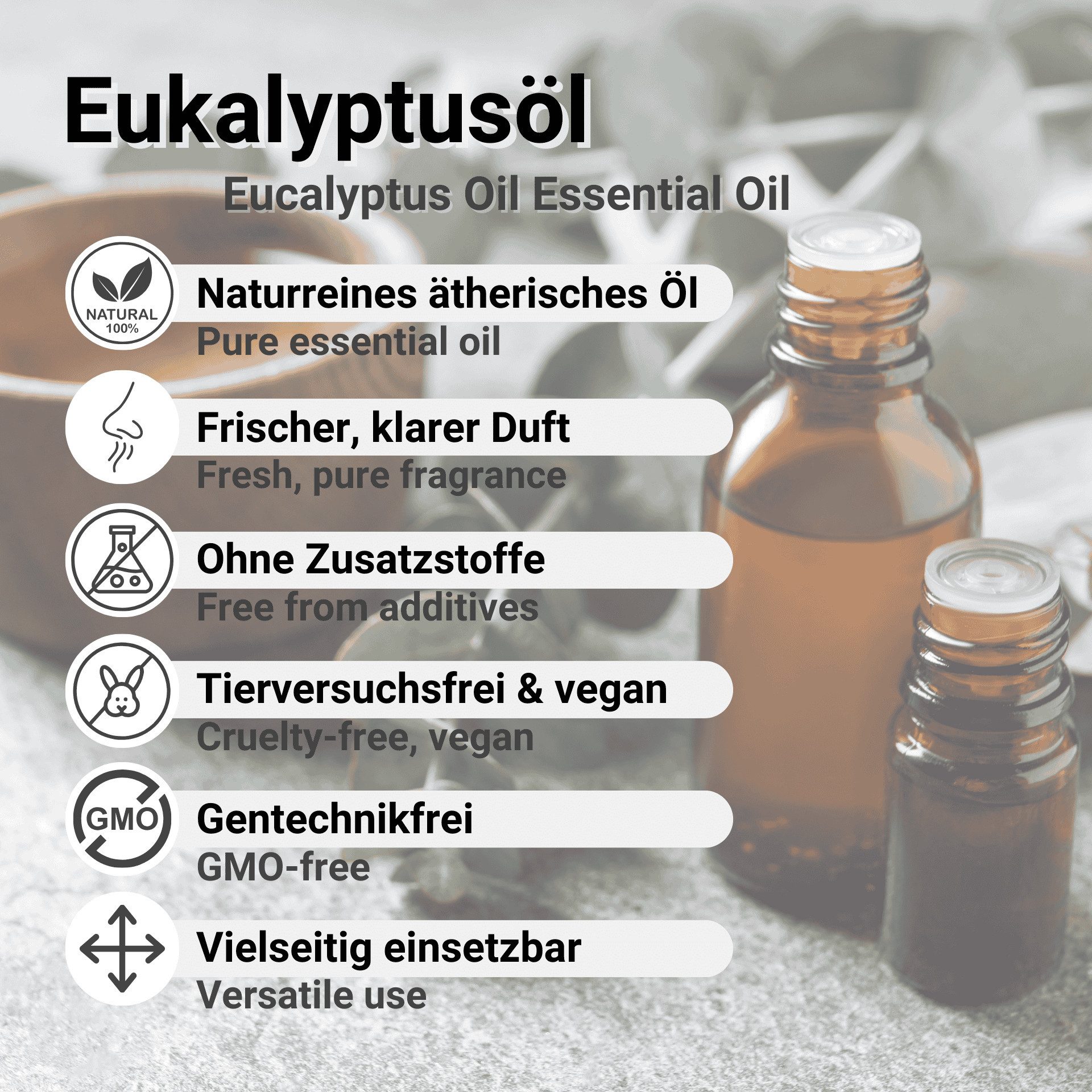 DistrEbution Duftöl Ätherisches Öl, Eukalyptus, 100% Naturrein, Für Kerzen und Kosmetik