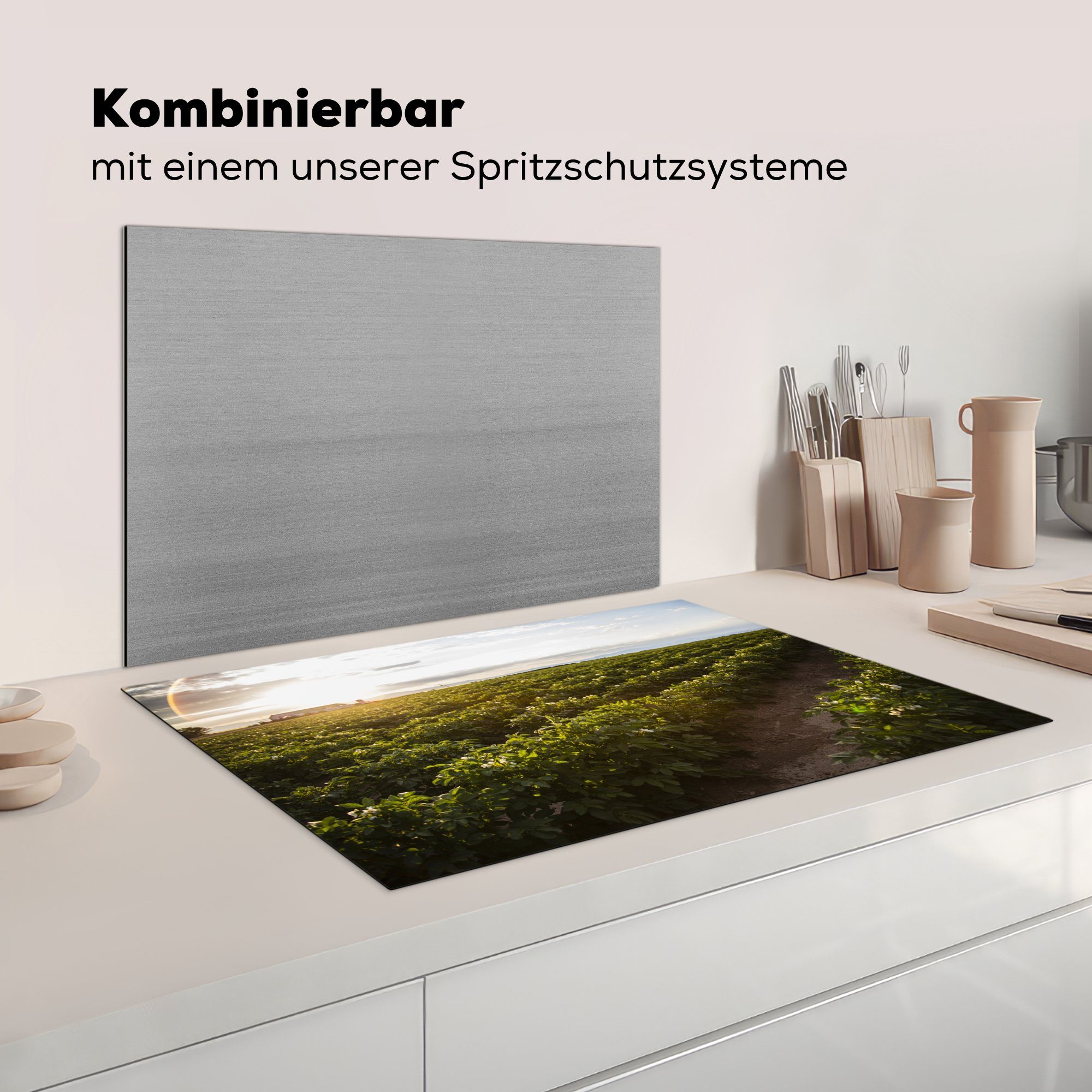 Luft Grün, Ceranfeldabdeckung (1 - cm, die 81x52 Vinyl, Herdblende-/Abdeckplatte tlg), - Induktionskochfeld MuchoWow küche, für Schutz Sonne