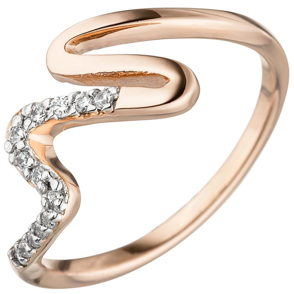 Schmuck Krone Silberring Ring mit weißen Zirkonia verschlungen 925 Silber Rotgold vergoldet Silberring, Silber 925
