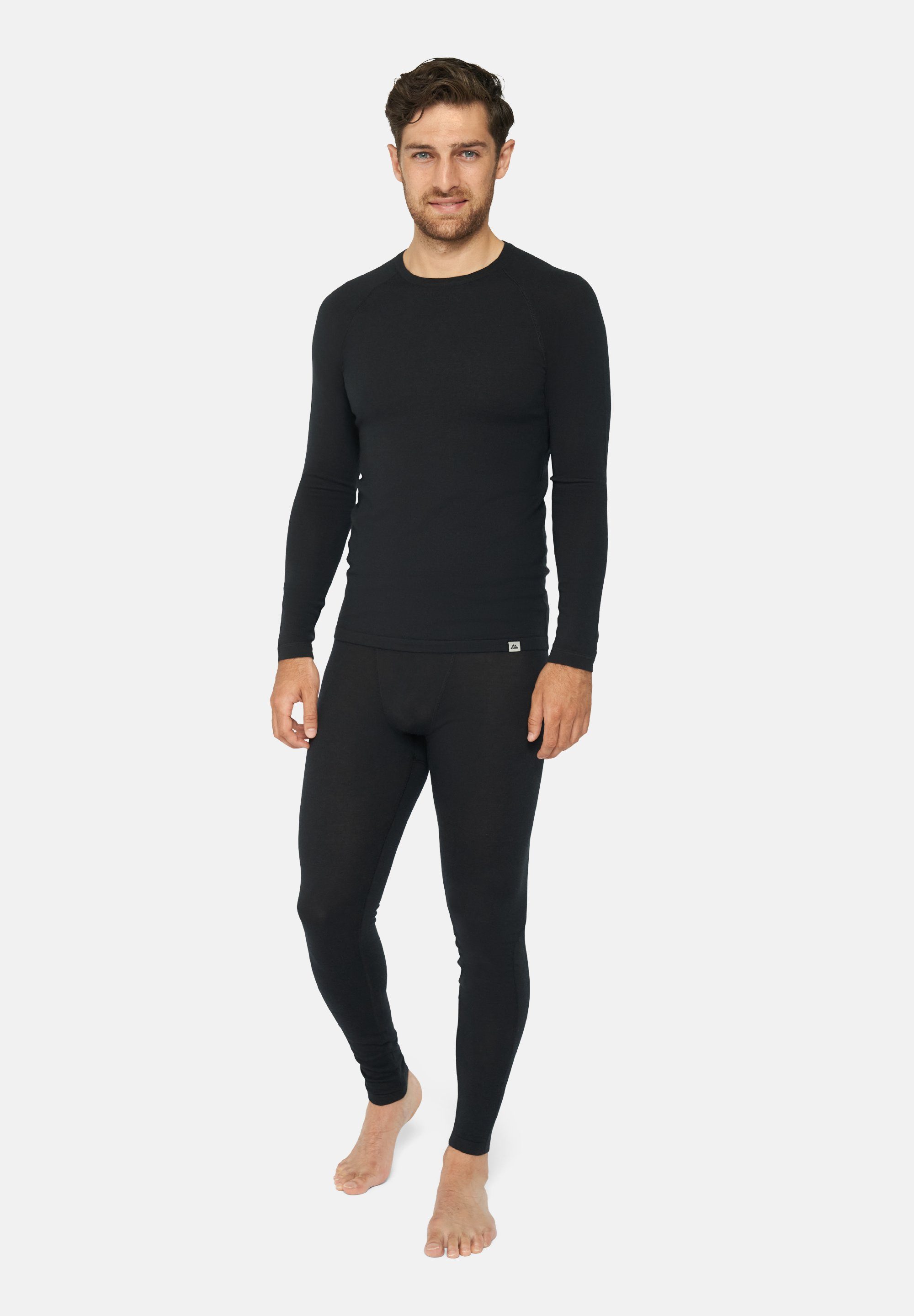 Thermo-Unterwäsche für Set & Herren DANISH Shirt schwarz Hose, Merino Thermounterhemd Temperaturregulierend Langarm ENDURANCE