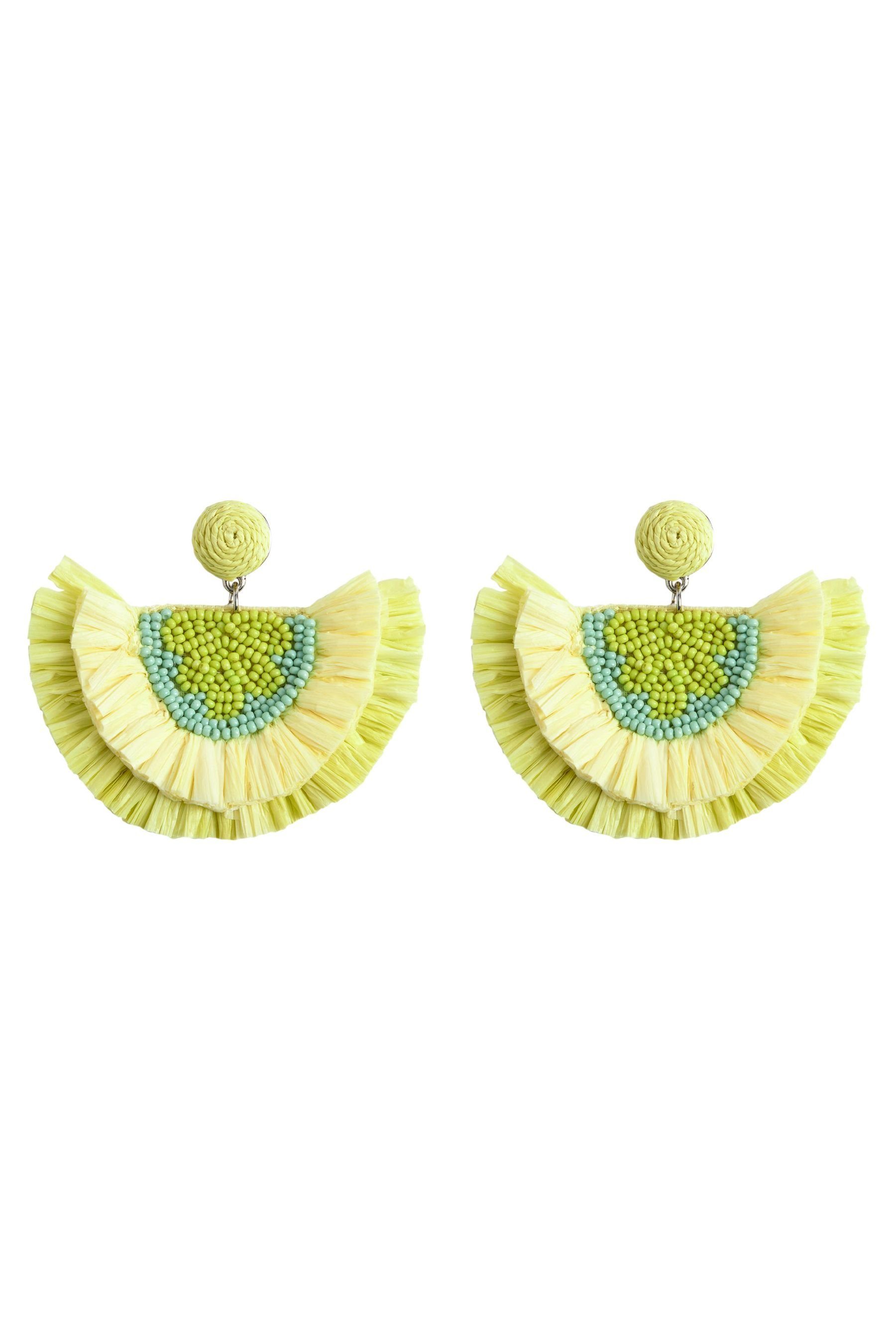 Next Paar Ohrstecker Statement-Ohrringe im Raffia und Perlen (1-tlg) Lime Green