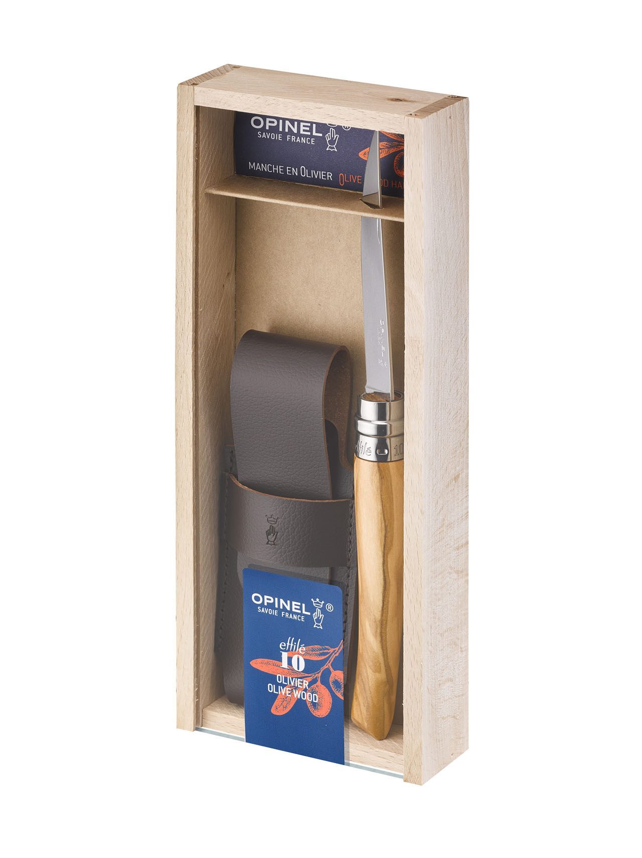Opinel Taschenmesser Opinel No.10 Effilé Olivenholz – Taschenmesser Geschenkset