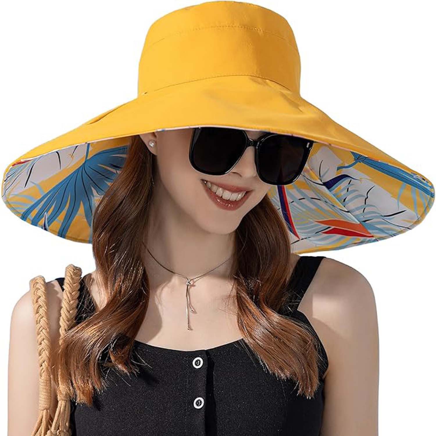Oemmn Sonnenhut Damen 2 in 1 Extra Breite Krempe Sommerhut Faltbarer