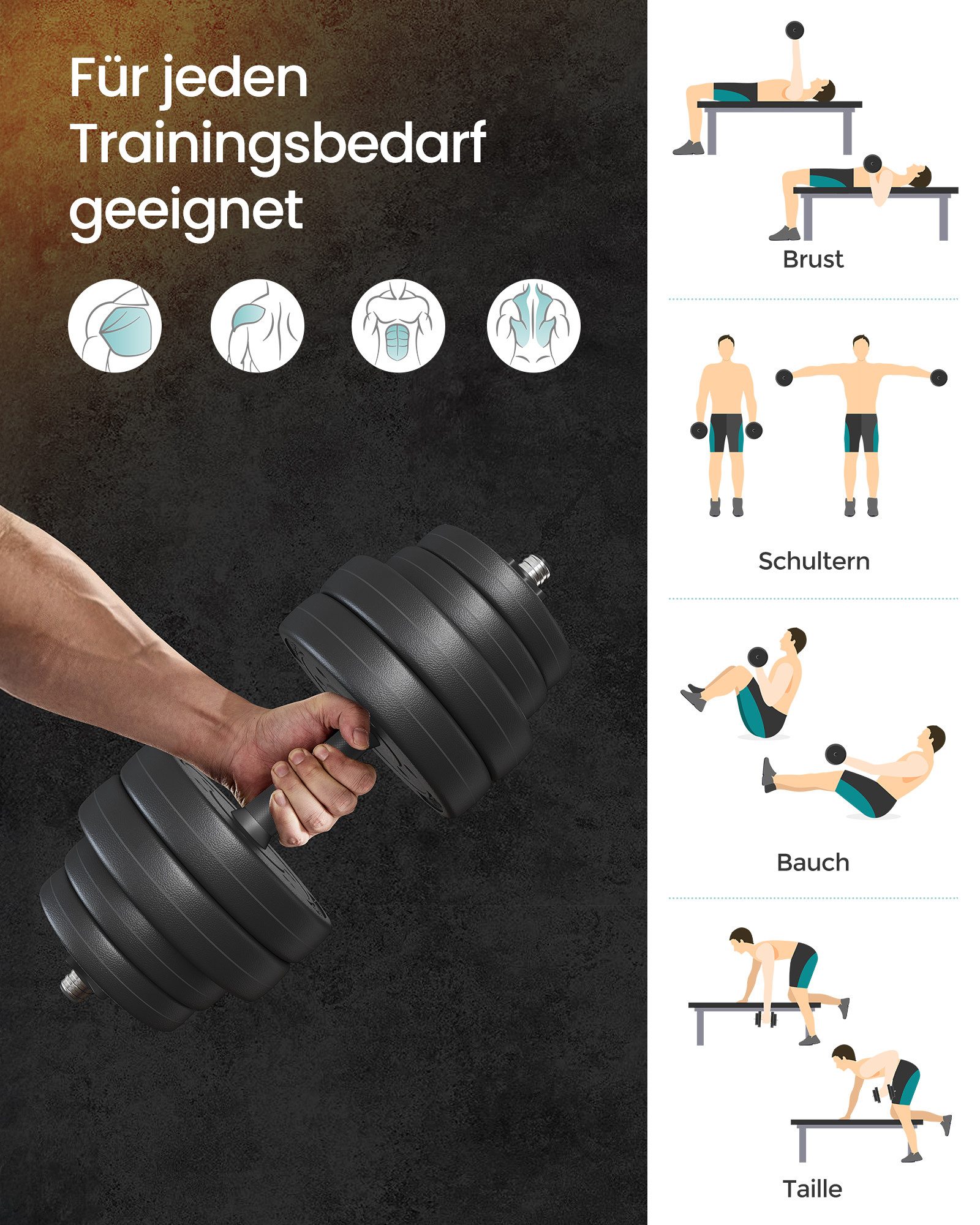 SONGMICS Hantel-Set 2er Hantelset, 2-in-1-Kurzhantel, 20KG/30 KG, für Zuhause, rutschfeste Griffe