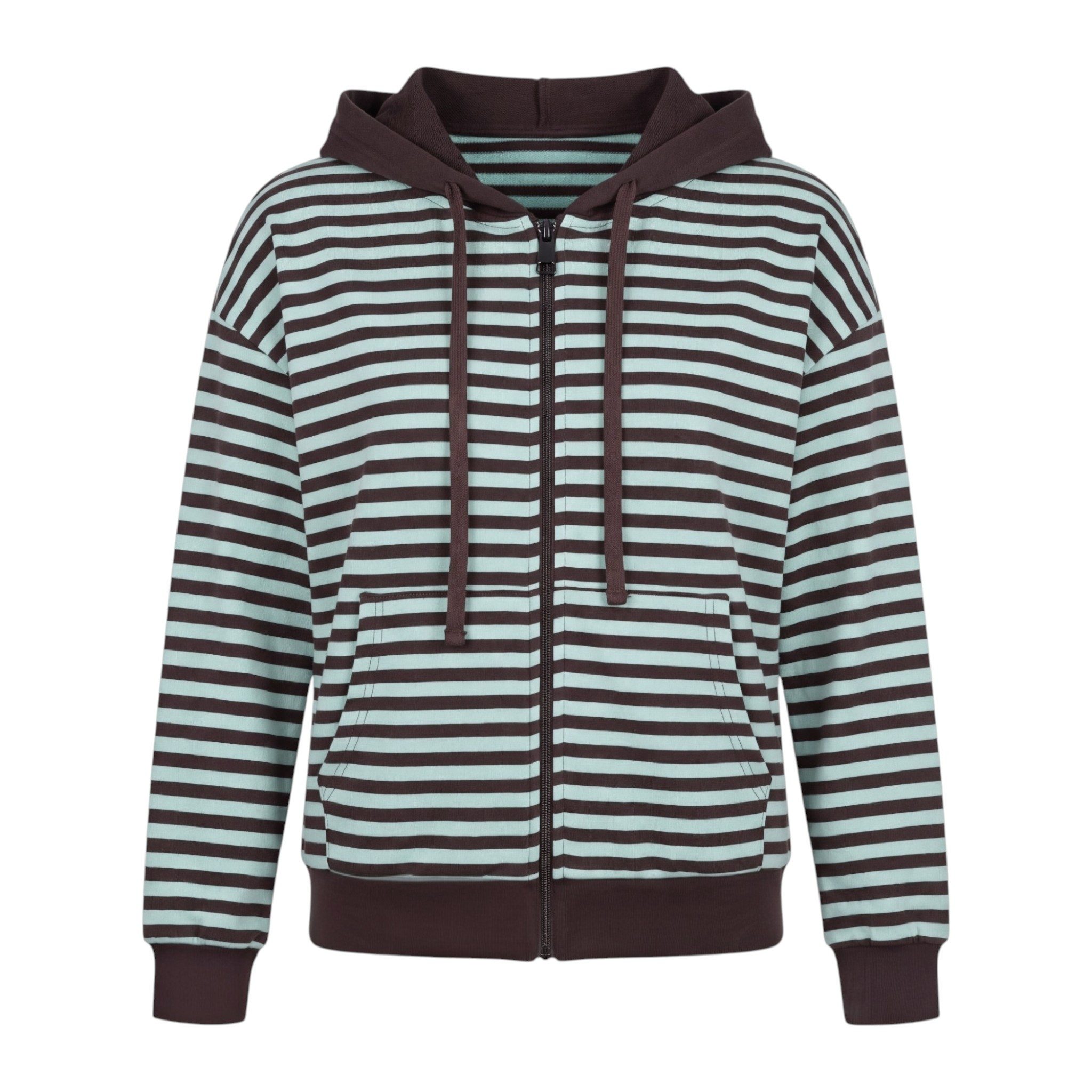 OriginalYou Kapuzensweatjacke Damen Sweatjacke gestreift Freizeitjacke Oversize mit elastischem Bund, leicht und angenehm – Bild 2 von 3