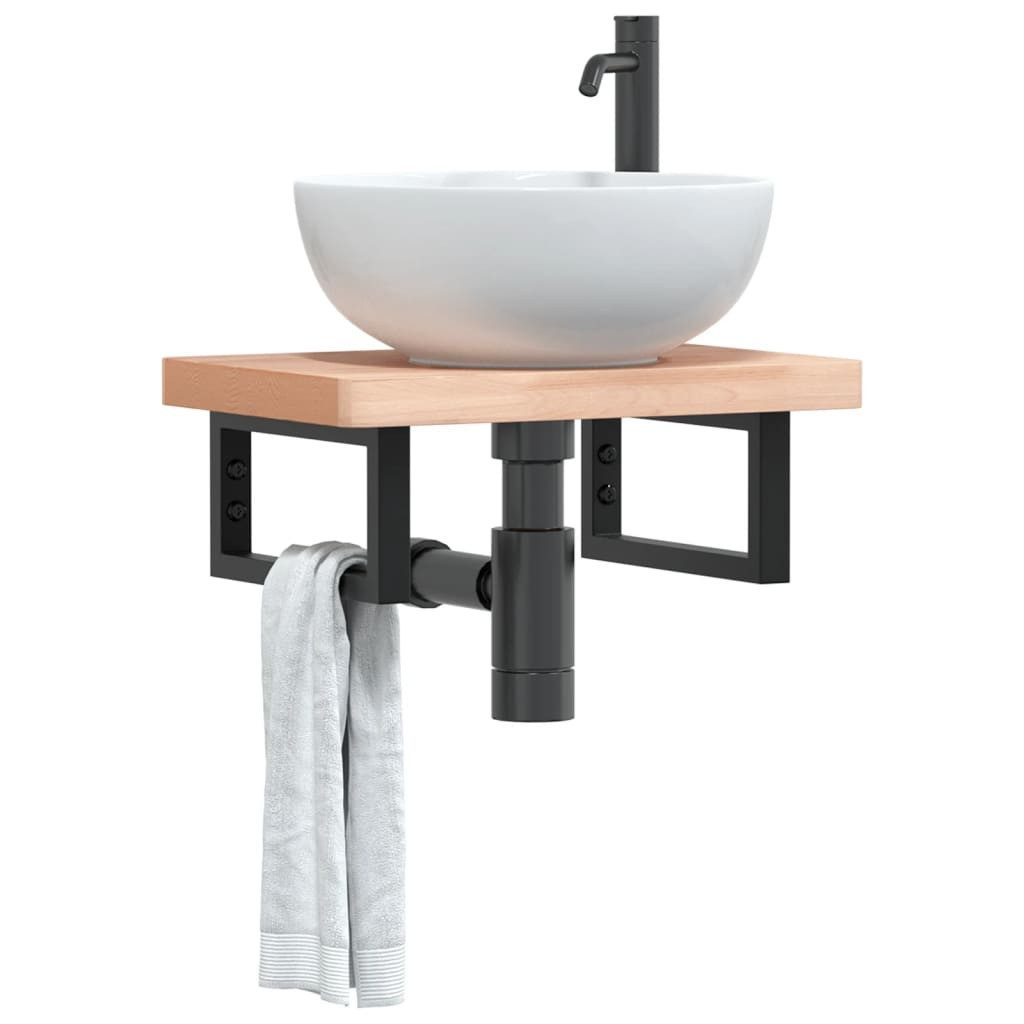 vidaXL Badezimmerspiegelschrank Waschbeckenregal Wandmontage Stahl und Massivholz Buche (1-St)