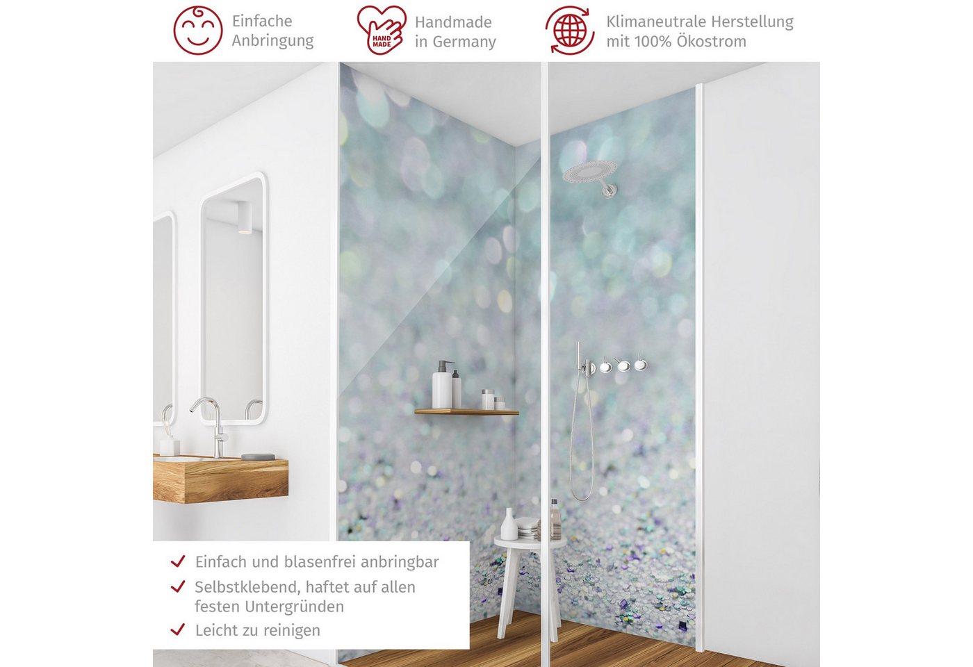 Thumbnail - Bilderdepot24 Badrückwand Steinoptik türkis Duschrückwand ohne Bohren Dusche Muster, (2-tlg., Hart-Folie Premium matt 0,...
