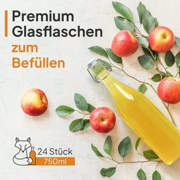 Flaschen-Fuchs Vorratsglas 750ml Flaschen zum Befüllen Bügelverschluss Schnaps Likörflaschen, Glas, (24er Set)