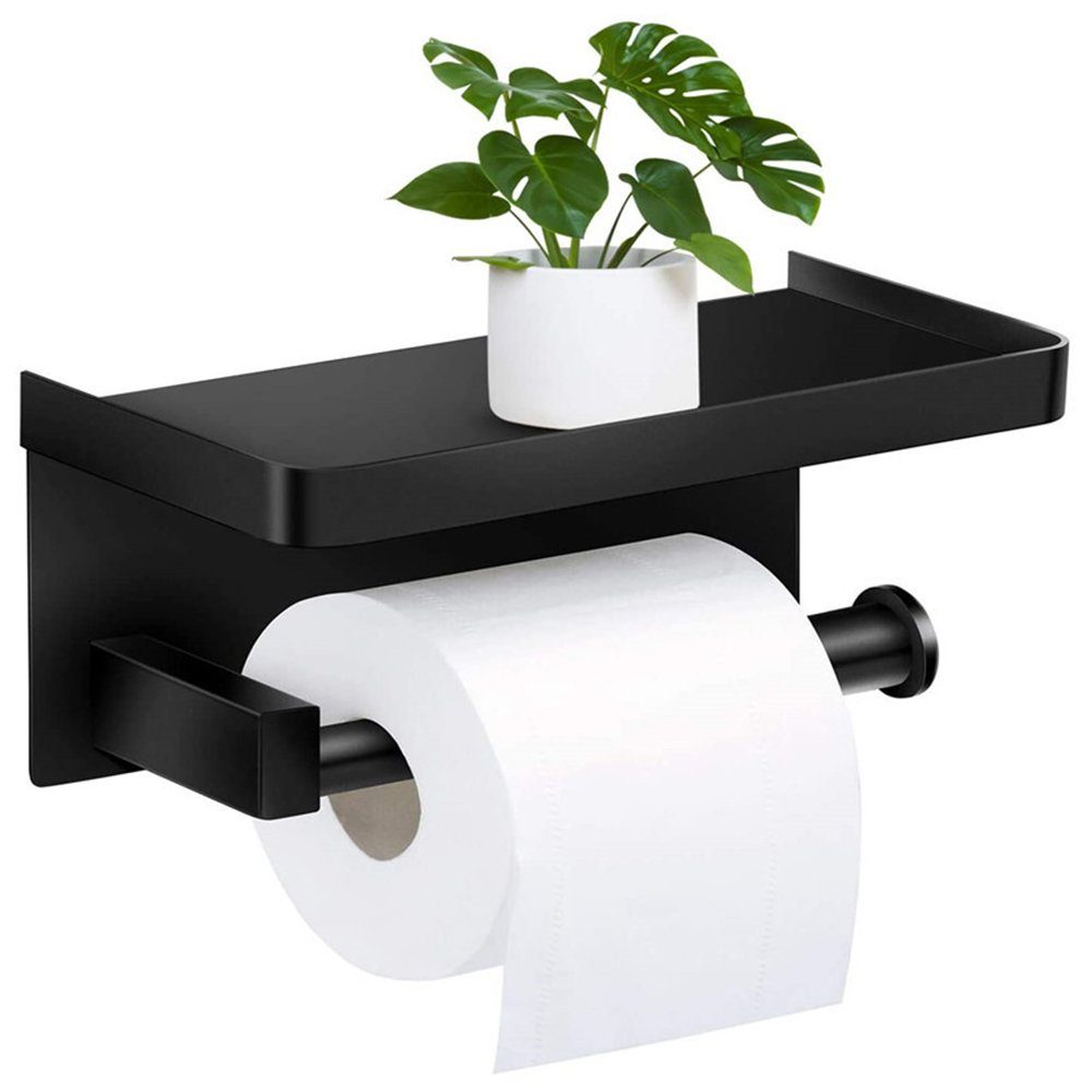 zggzerg Klopapierhalter Ablage Toilettenpapierhalter, Toilettenpapierhalter mit Wandmontage Schwarz