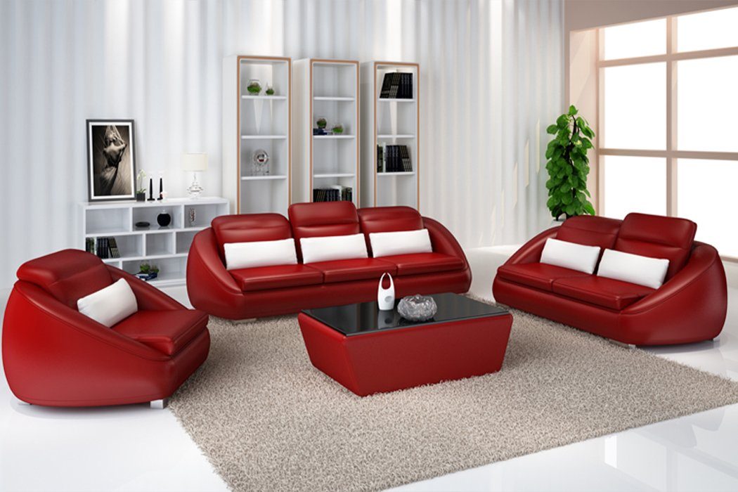 3+1+1 Sofagarnitur Rot Designer Sofa Sitzer JVmoebel Made Wohnzimmer Luxus Möbel, in Europe