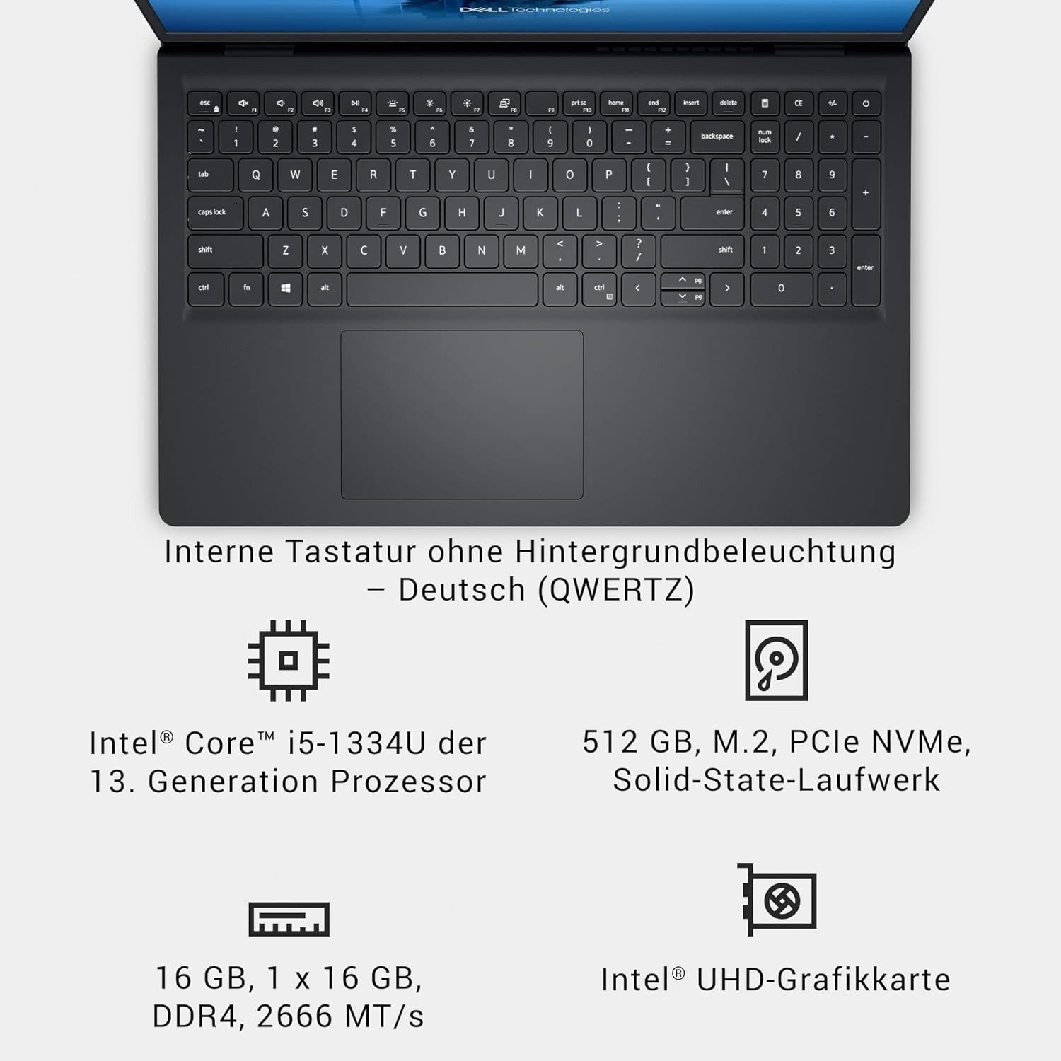 Dell Dell 15 Laptop Intel i5-1334U, 120Hz Full-HD, 16GB DDR4 Windows 11 Notebook (39,6 cm/15.6 Zoll, Intel Core i5 1334U, Intel UHD Graphics, 512 GB SSD, 120 Hz-Display, Anti-Glare, SD-Kartenleser, ExpressCharge, ComfortView)