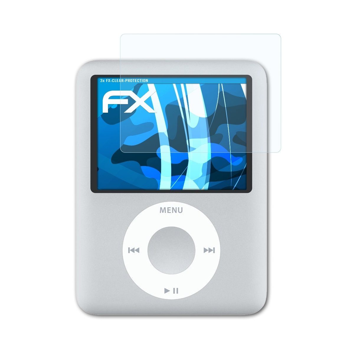 atFoliX Schutzfolie Displayschutz für Apple iPod nano 3G, (3 Folien),  Ultraklar und hartbeschichtet