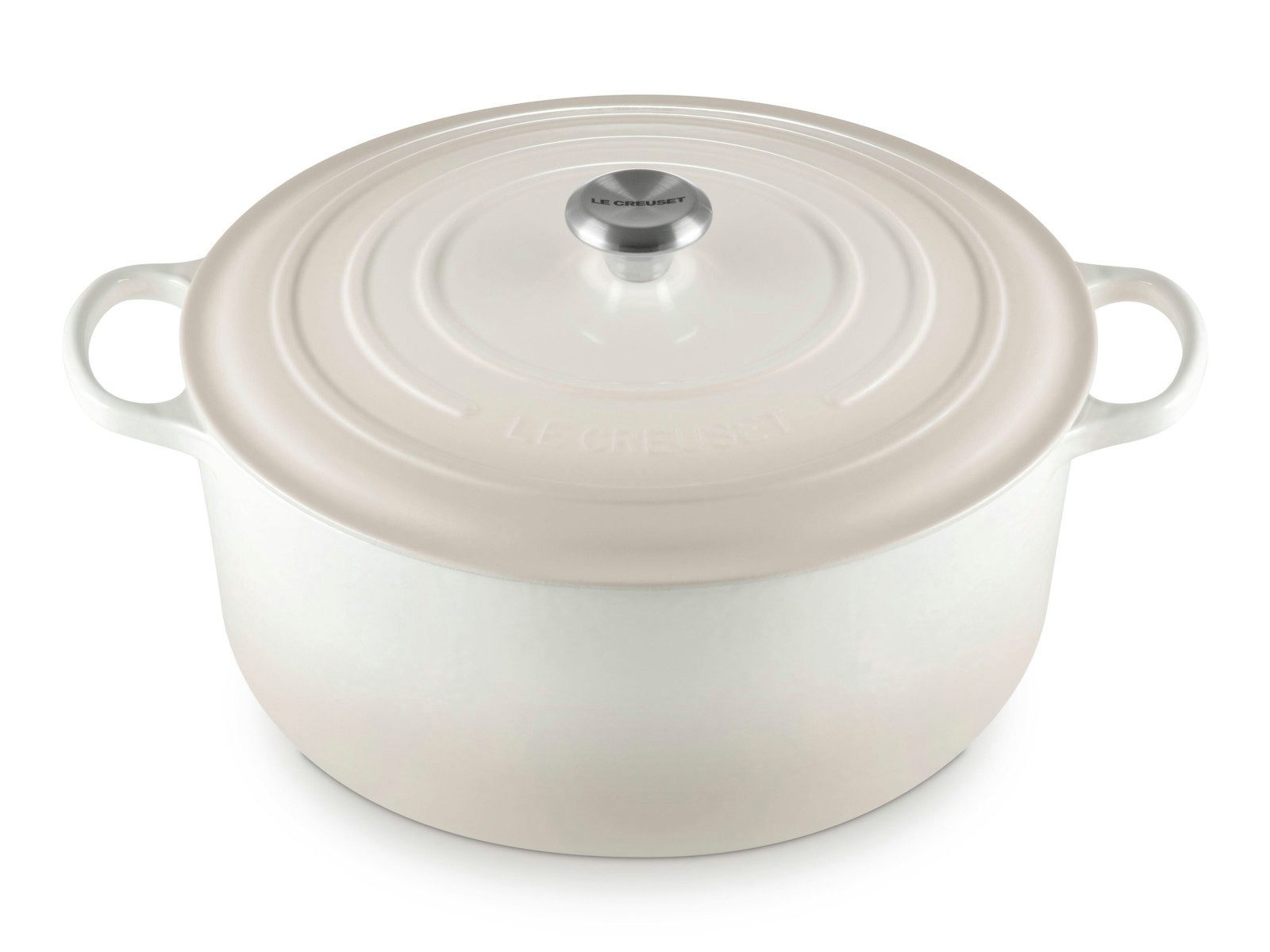 LE CREUSET Bräter Bräter Signature rund meringue 34cm, Emailliertes Gusseisen