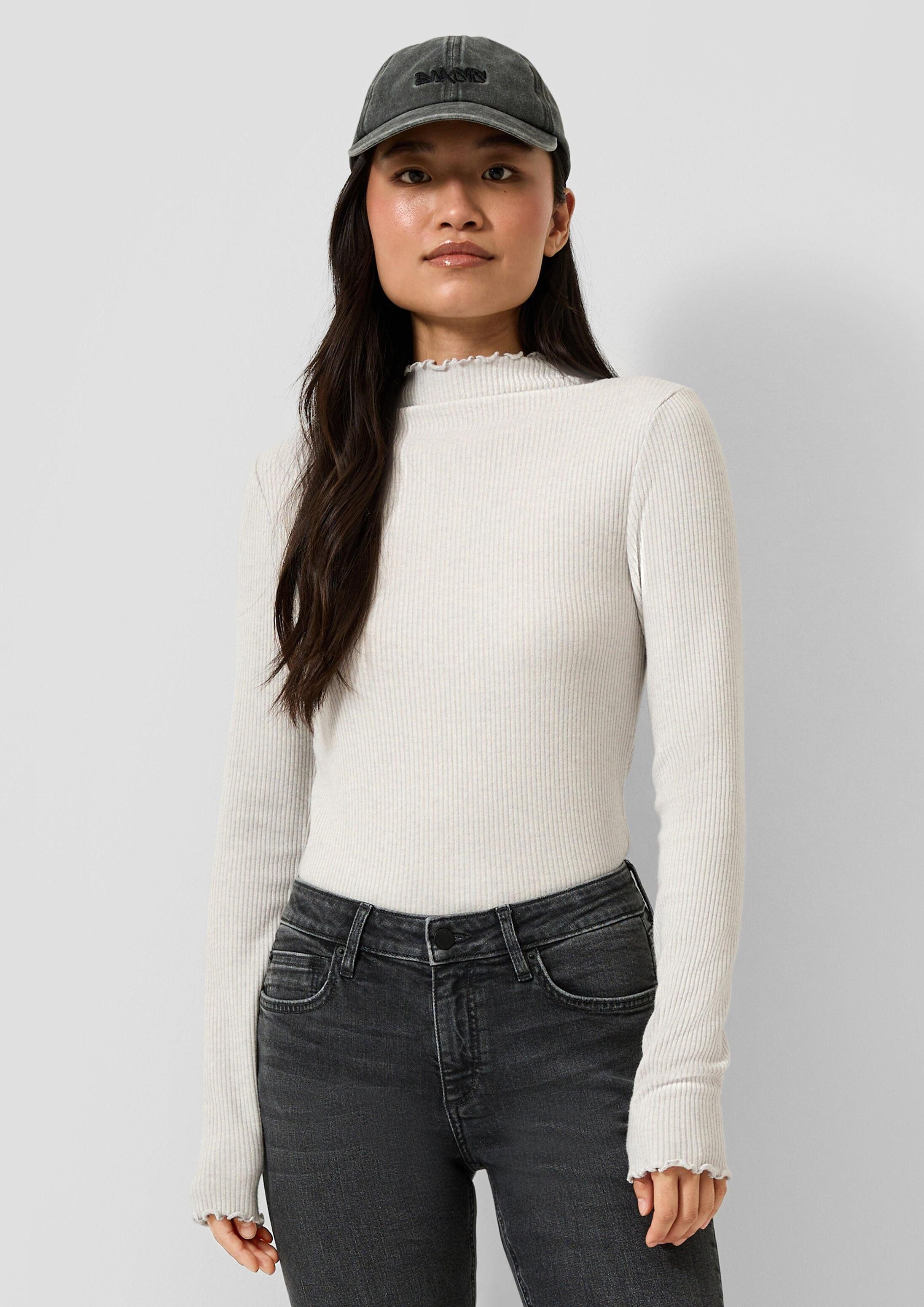 QS Langarmshirt T-Shirt Geripptes Langarmshirt in Melange-Optik