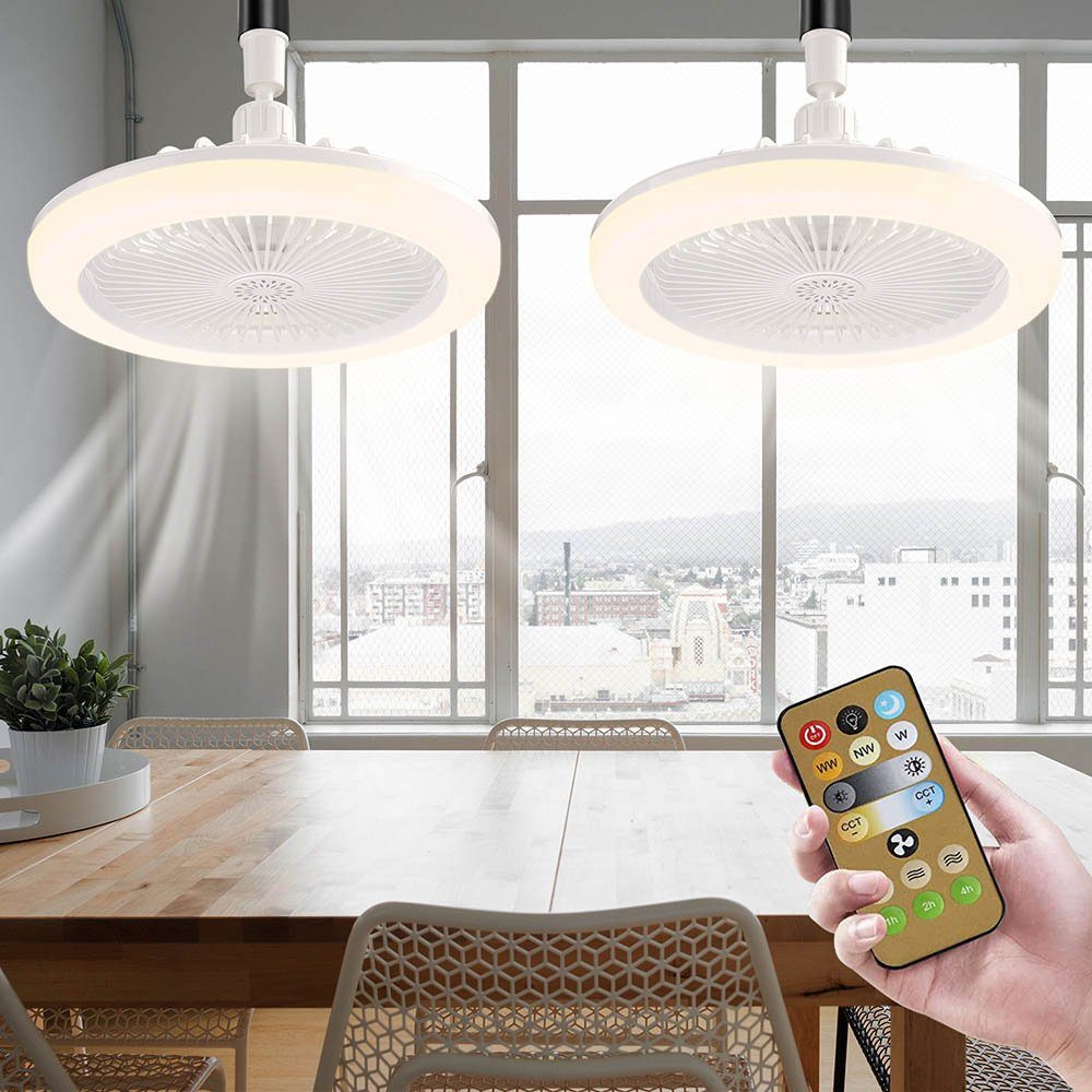 MUPOO Deckenventilator 30W und mit Modi, 3 Fernbedienung,LED Deckenventilatoren, Beleuchtung Küche Esszimmer Schlafzimmer Weiß-E27-Lichtfarbe fur mit Licht Deckenlampe Ventilator