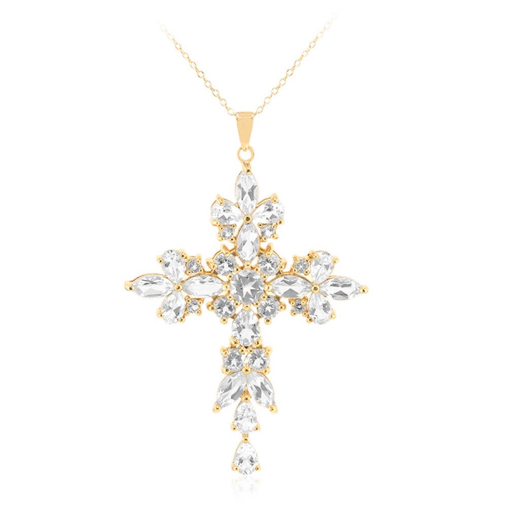 Cavill Silberkette Cavill 10,84 ct weißer Topas, vergoldeter Kreuzanhänger, günstig online kaufen