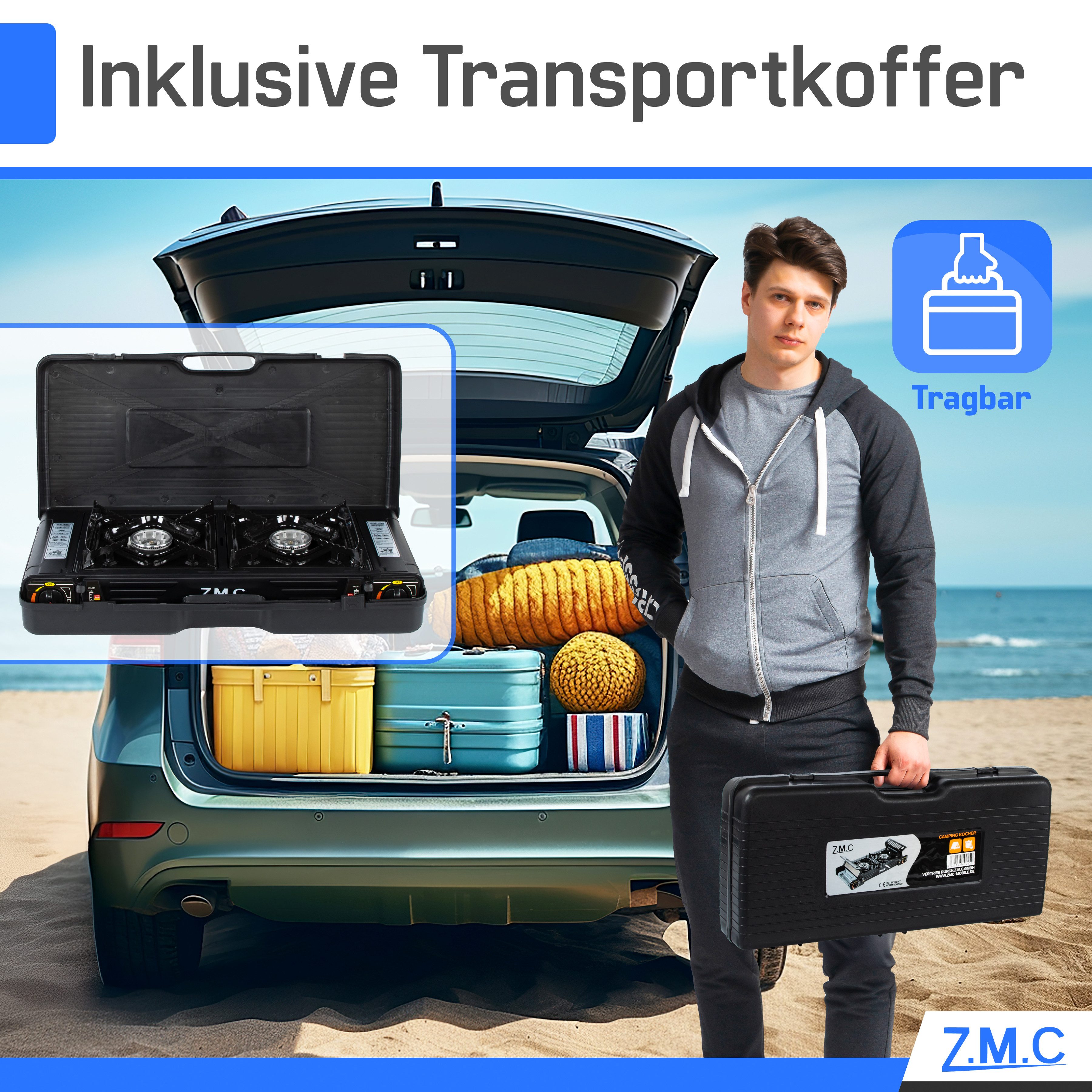 ZMC Gaskocher PREMIUM Butan Gaskocher Campingkocher 2-flammig + Gaskartuschen 227g, (Doppel Kartuschenkocher mit Zündsicherung, mit Piezozündung, Wärmeleistung: – Bild 3 von 5